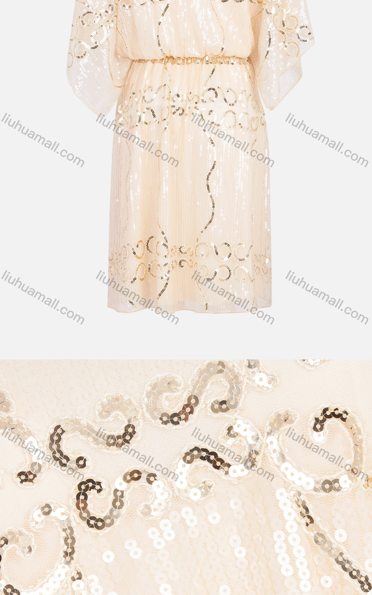 Wholesale Women's Fashion Round Neck Butterfly Sleeve Mesh Sequin Cocktail Dress 99029# - Liuhuamall