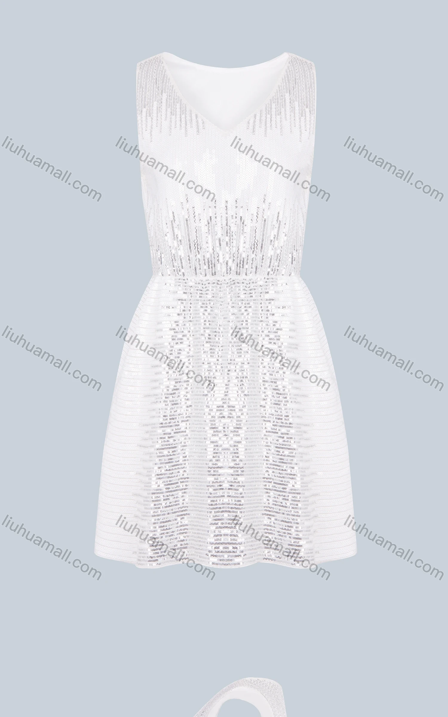 Wholesale Women's Fashion V Neck Sleeveless Sequin Short Cocktail Dress 8808# - Liuhuamall