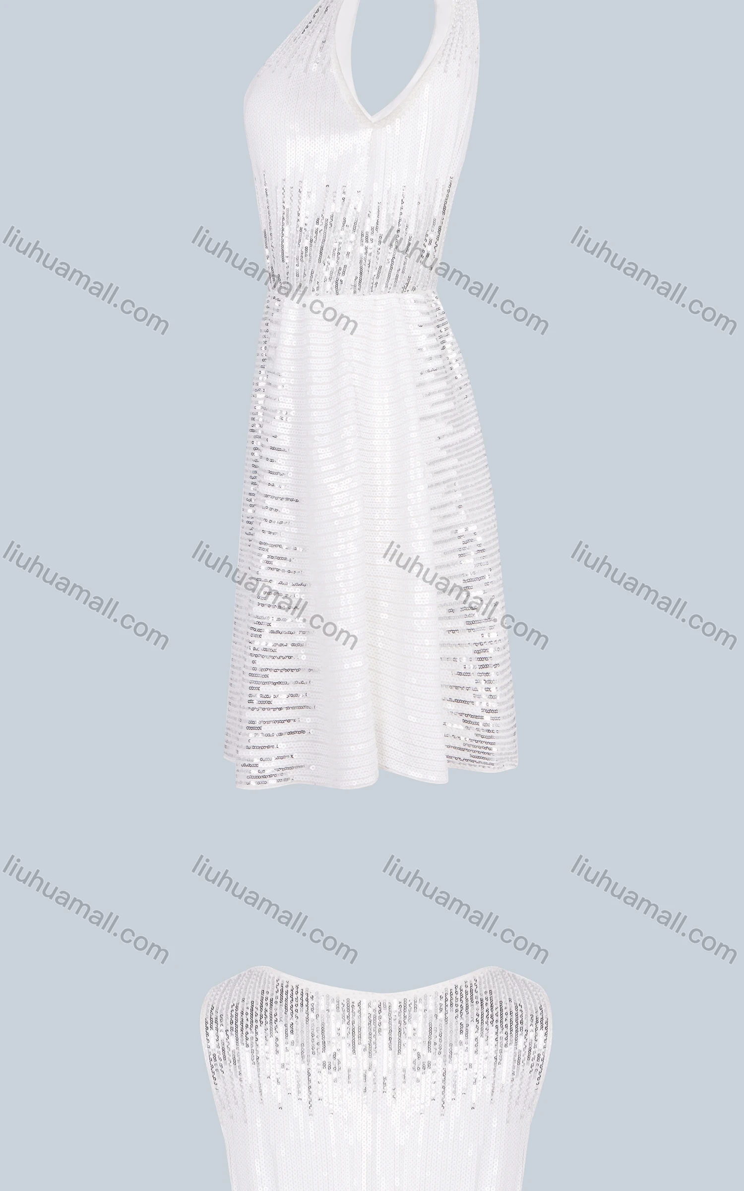 Wholesale Women's Fashion V Neck Sleeveless Sequin Short Cocktail Dress 8808# - Liuhuamall