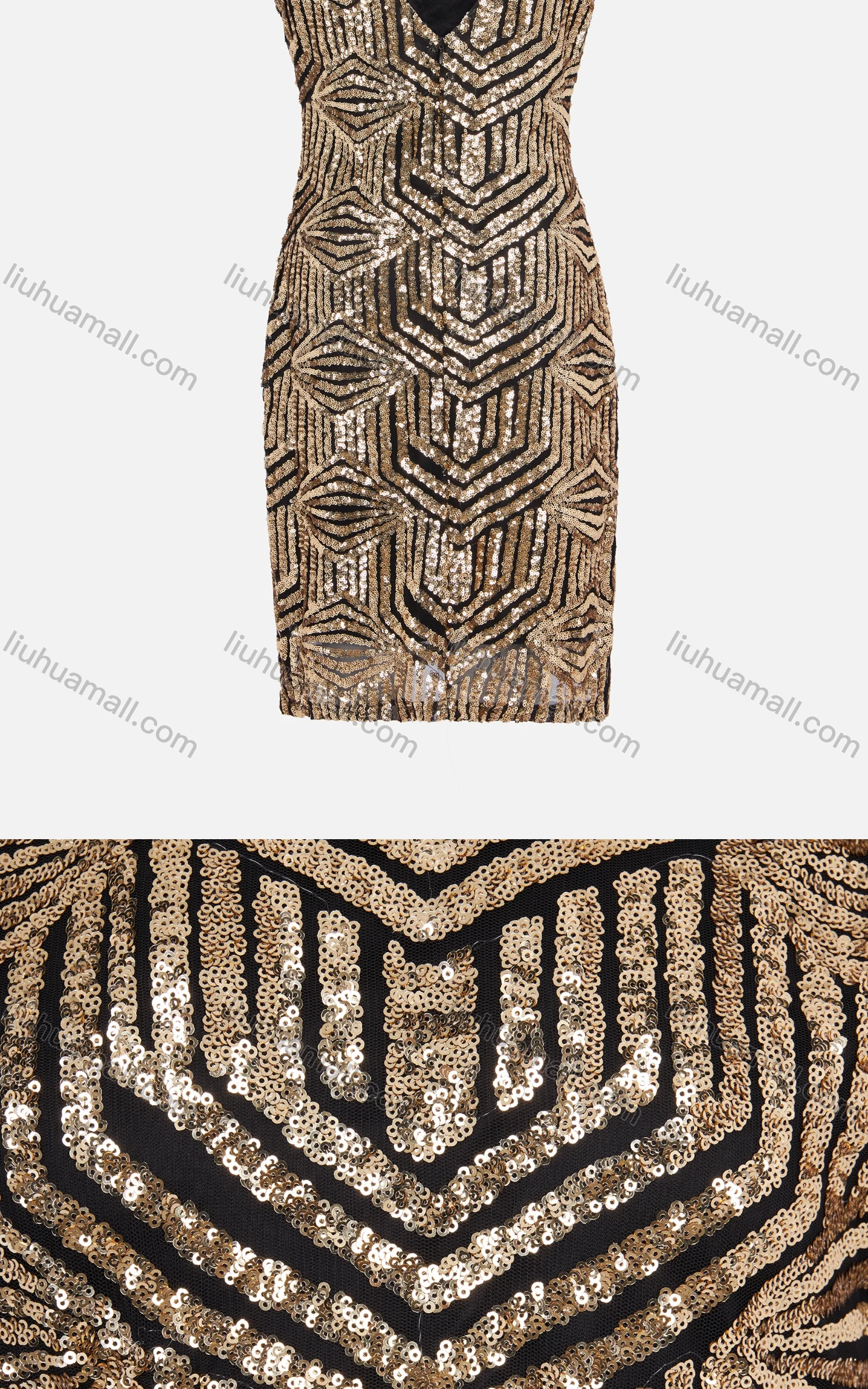 Wholesale Women's Vintage Square Neck Sleeveless Backless Sequin Bodycon Cocktail Dress 99035# - Liuhuamall