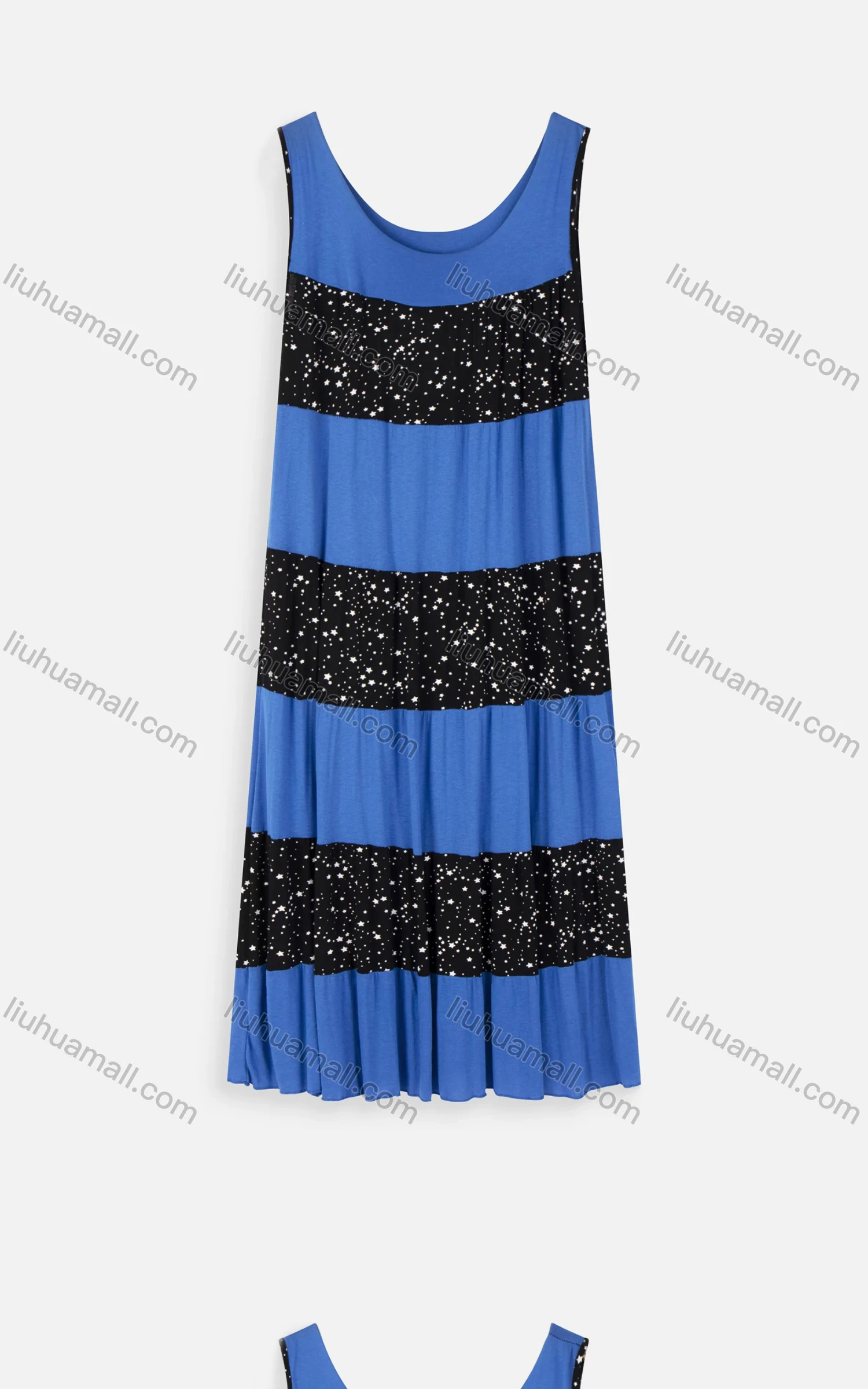 Wholesale Women's Casual Sleeveless Starry Sky Print Colorblock Maxi Tank Dress 307# - Liuhuamall