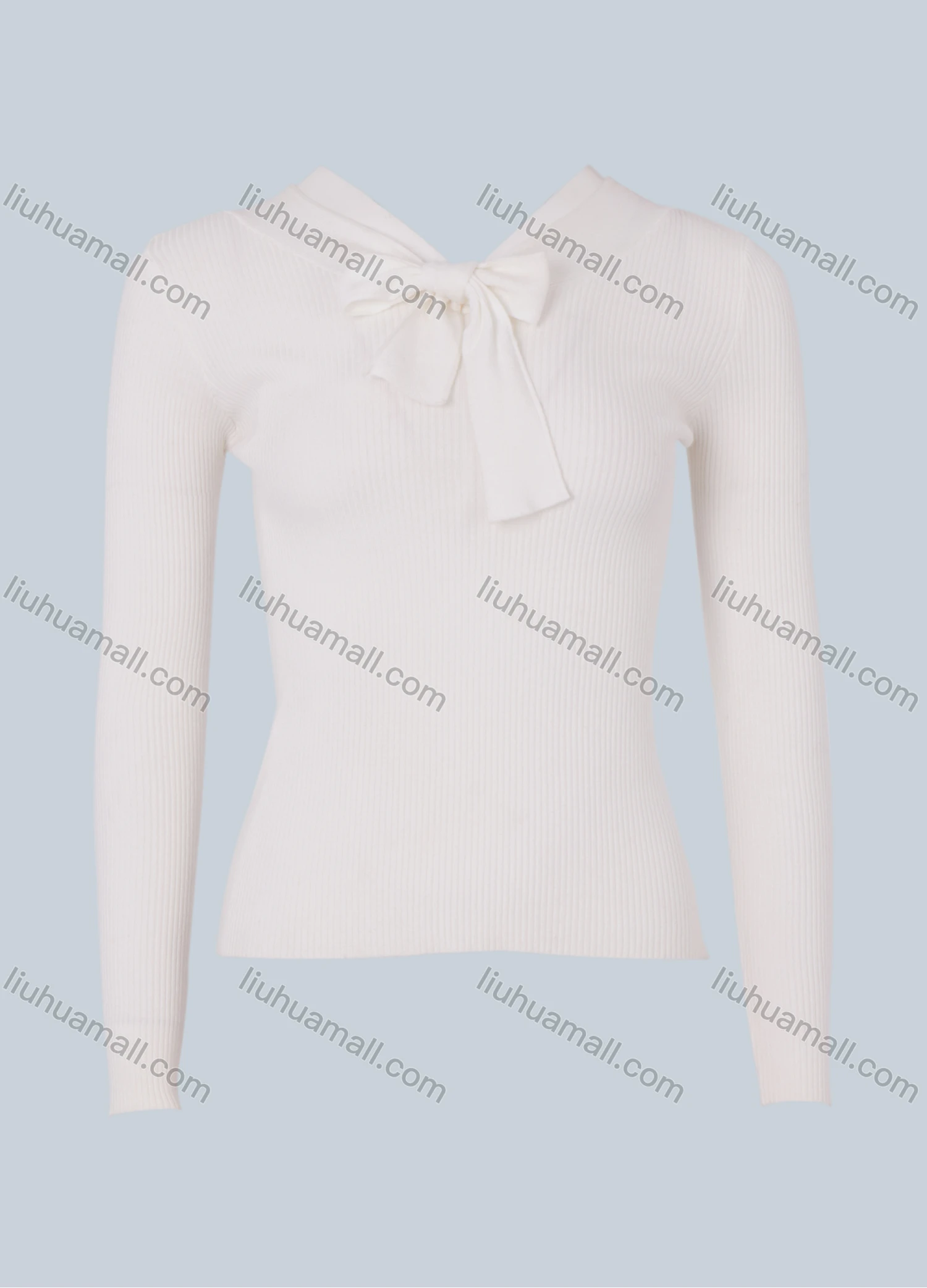 Wholesale Women's Plain Tie Neck Long Sleeve French Crop Rib Knit Top 2864# - Liuhuamall