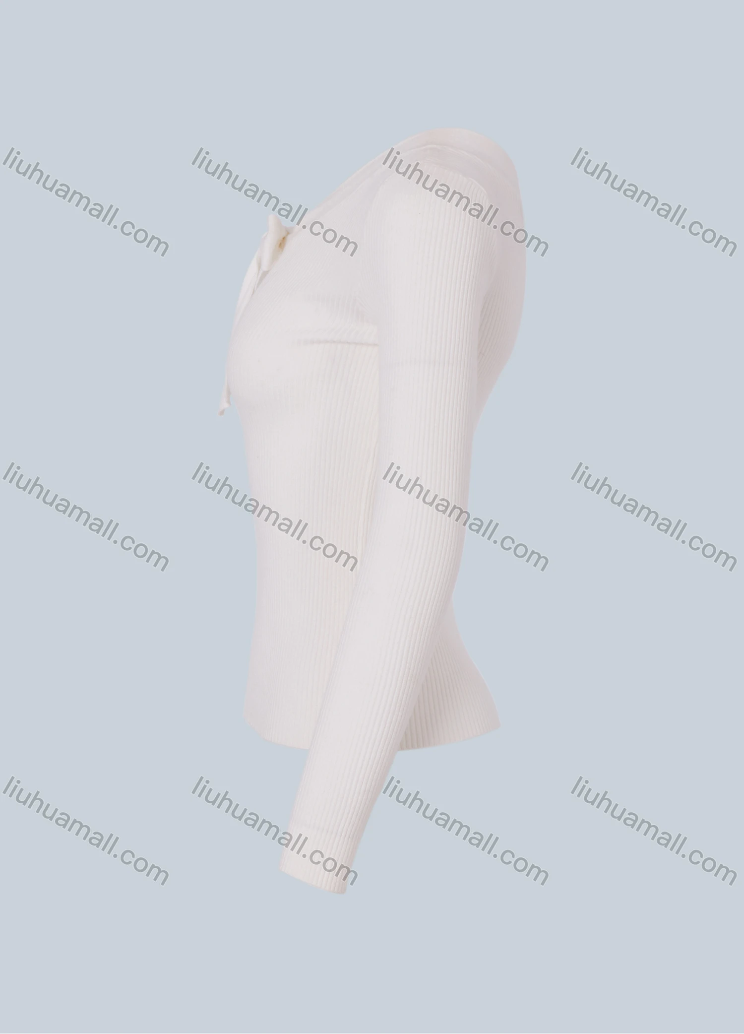 Wholesale Women's Plain Tie Neck Long Sleeve French Crop Rib Knit Top 2864# - Liuhuamall