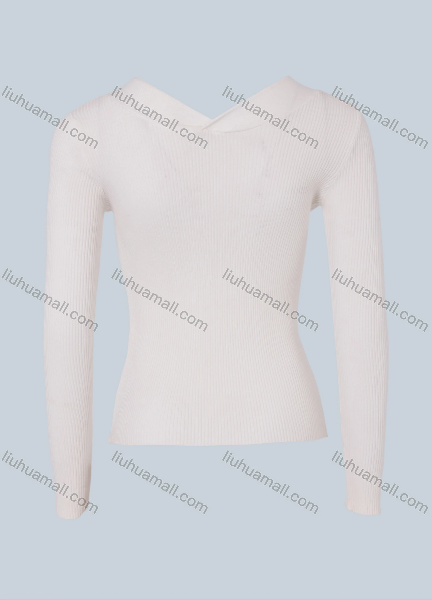 Wholesale Women's Plain Tie Neck Long Sleeve French Crop Rib Knit Top 2864# - Liuhuamall