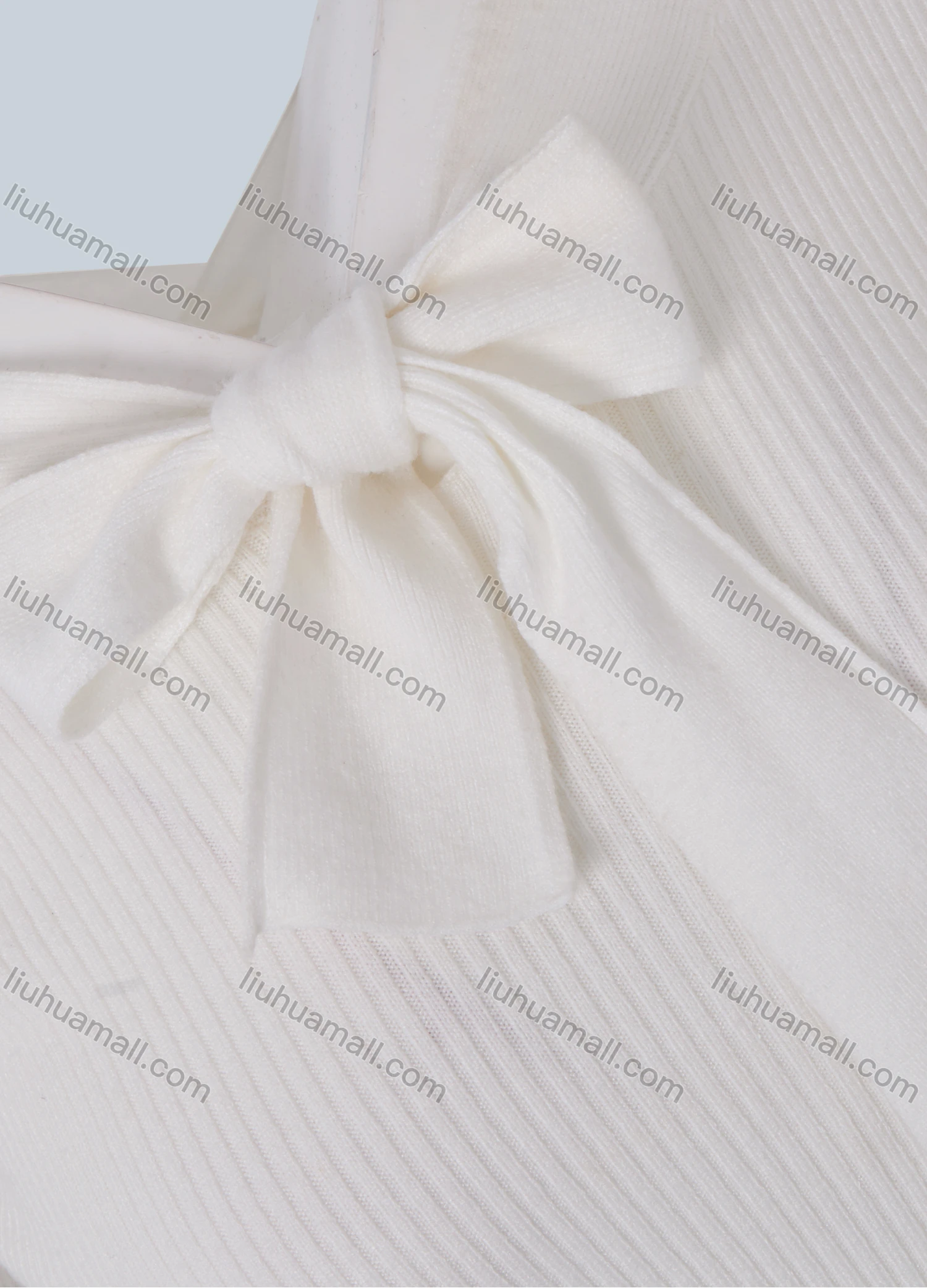 Wholesale Women's Plain Tie Neck Long Sleeve French Crop Rib Knit Top 2864# - Liuhuamall