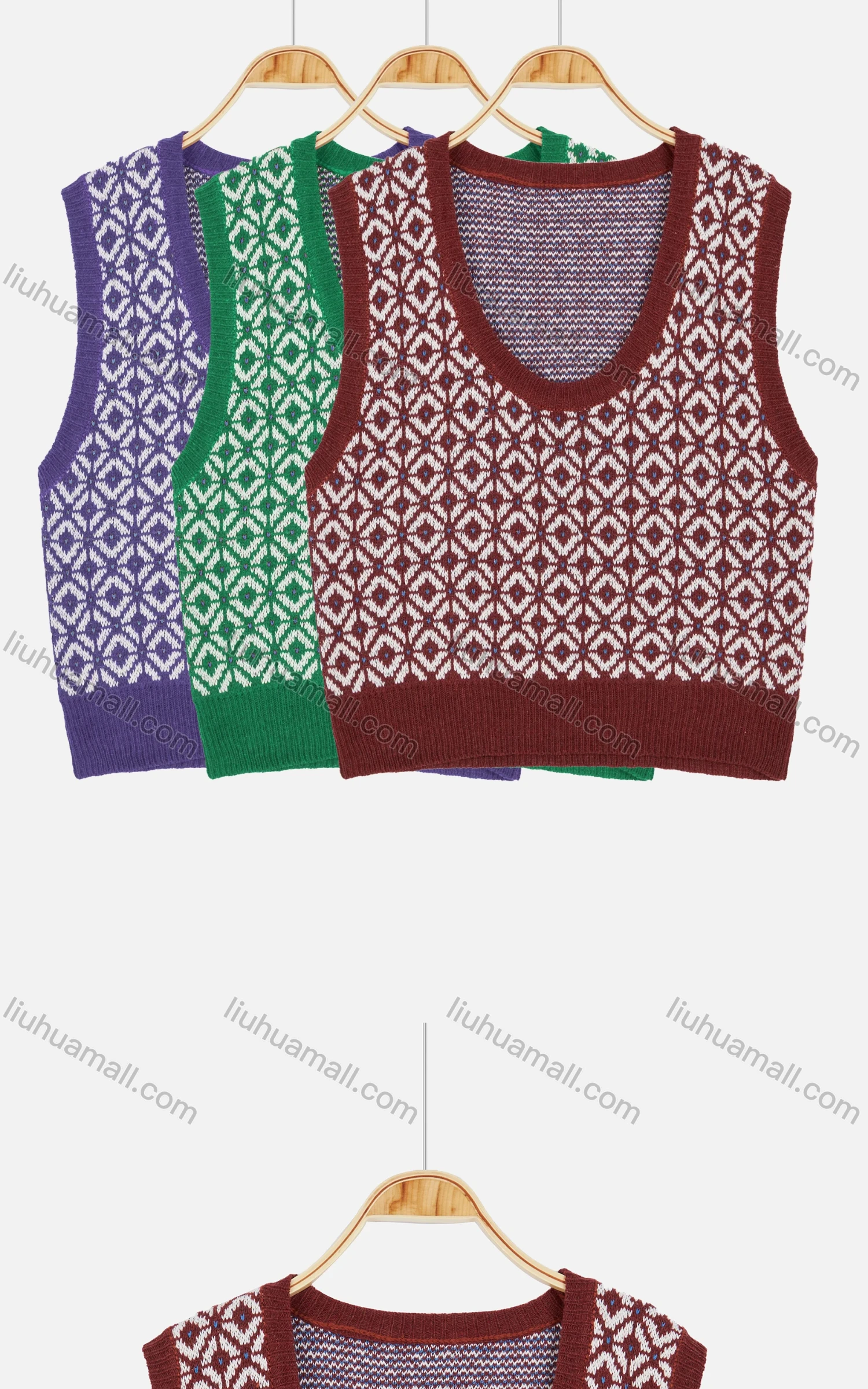 Wholesale Women's Casual Scoop Neck Argyle Pattern Knit Sweater Vest - Liuhuamall