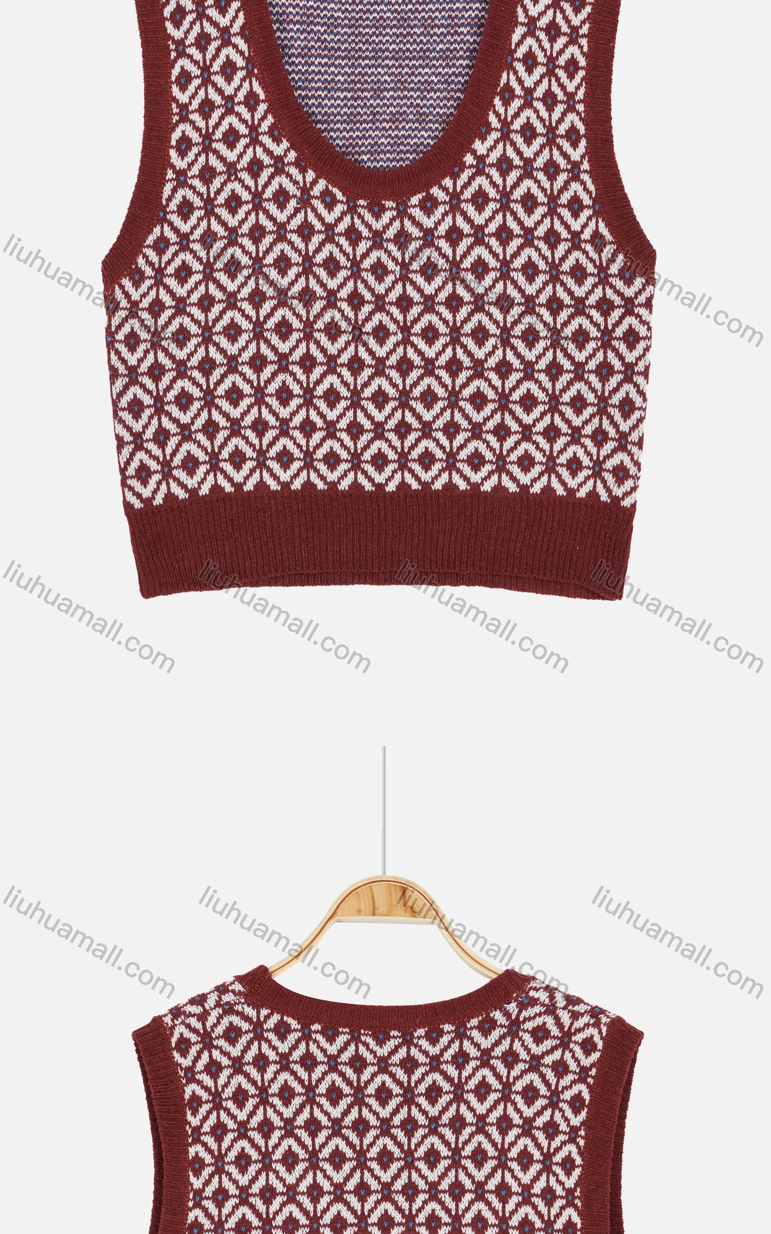 Wholesale Women's Casual Scoop Neck Argyle Pattern Knit Sweater Vest - Liuhuamall