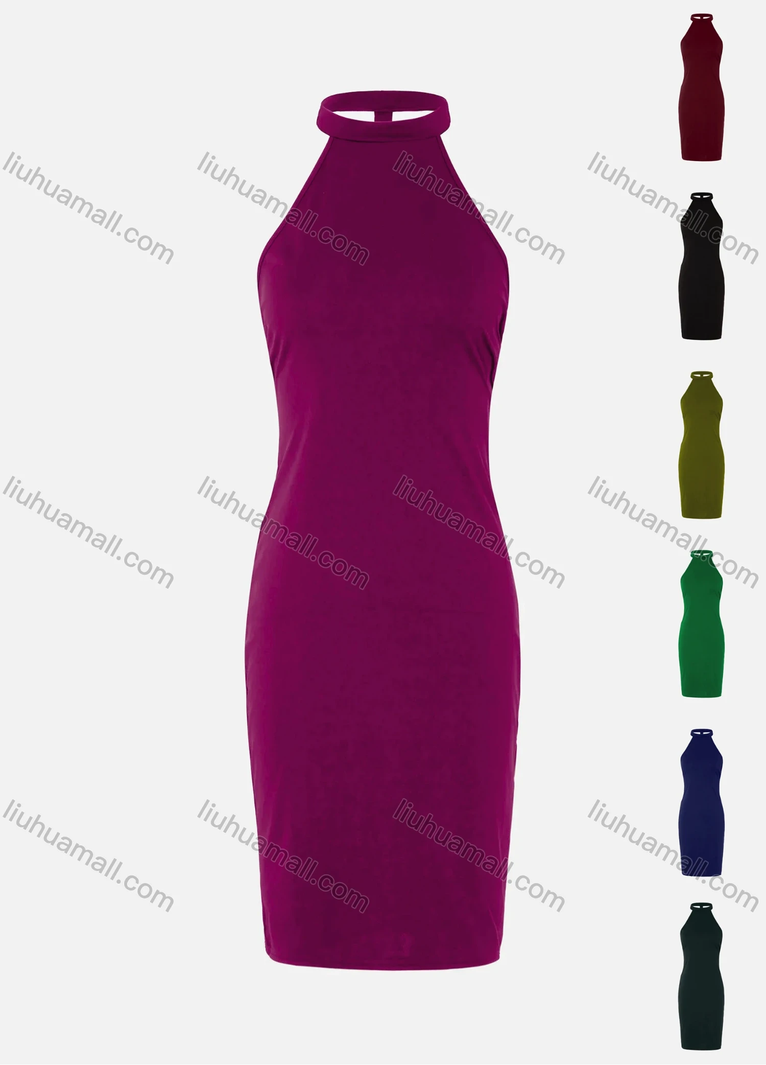 Wholesale Women's Sexy Halter Straps Back Cutout Plain Bodycon Dress - Liuhuamall