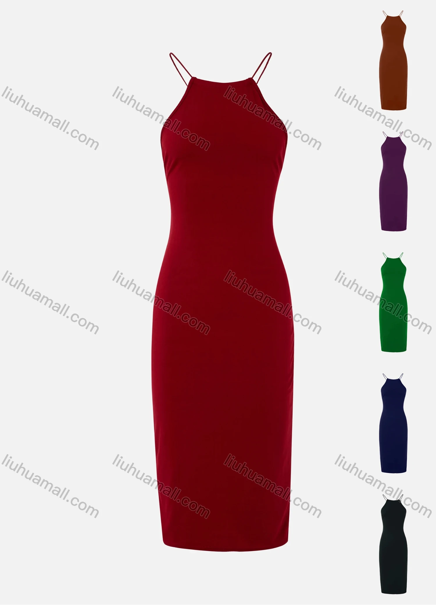 Wholesale Women's Sexy Spaghetti Strap Open Back Cross Straps Plain Bodycon Dress - Liuhuamall