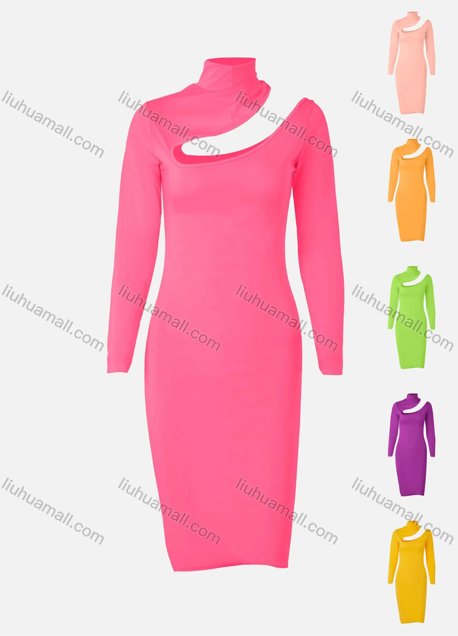 Wholesale Women's Casual Long Sleeve Funnel Neck Cutout Bodycon Dress - Liuhuamall