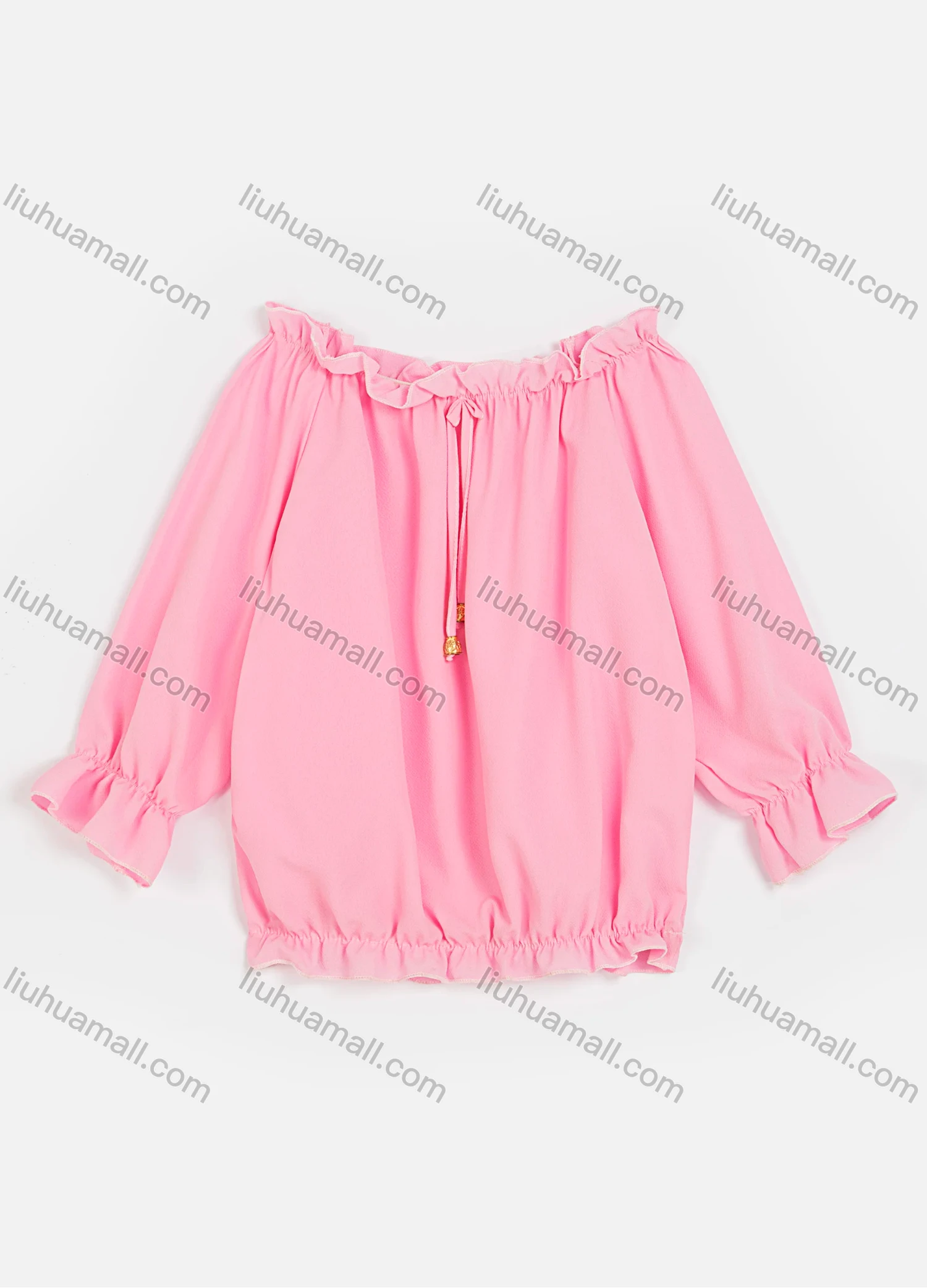Wholesale Girls Casual Long Sleeve Off Shoulder Ruffle Trim Plain Blouse - Liuhuamall