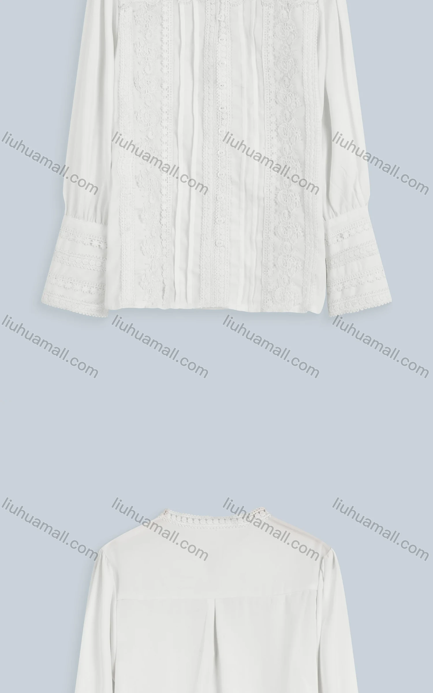 Wholesale Women's Casual Plain Lace Appliques Long Sleeve Button Down Shirt - Liuhuamall