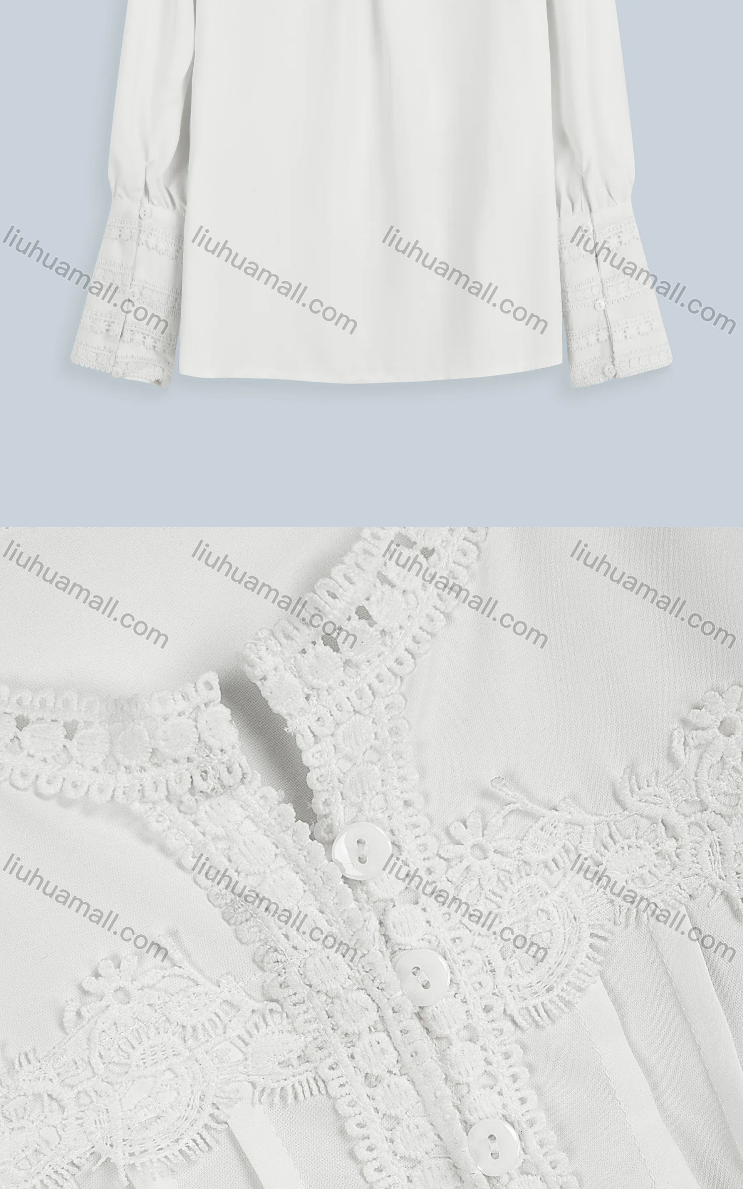 Wholesale Women's Casual Plain Lace Appliques Long Sleeve Button Down Shirt - Liuhuamall
