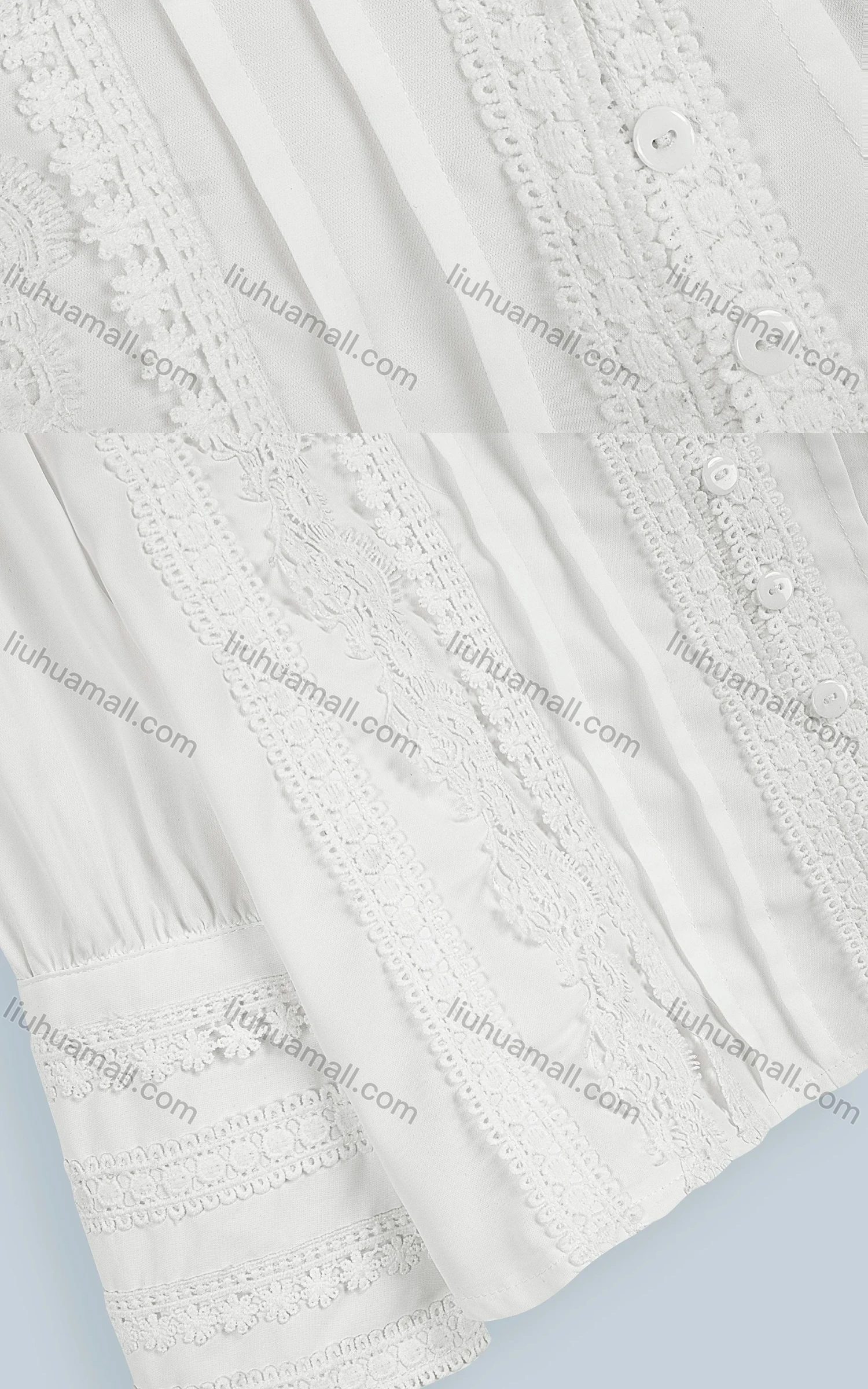 Wholesale Women's Casual Plain Lace Appliques Long Sleeve Button Down Shirt - Liuhuamall