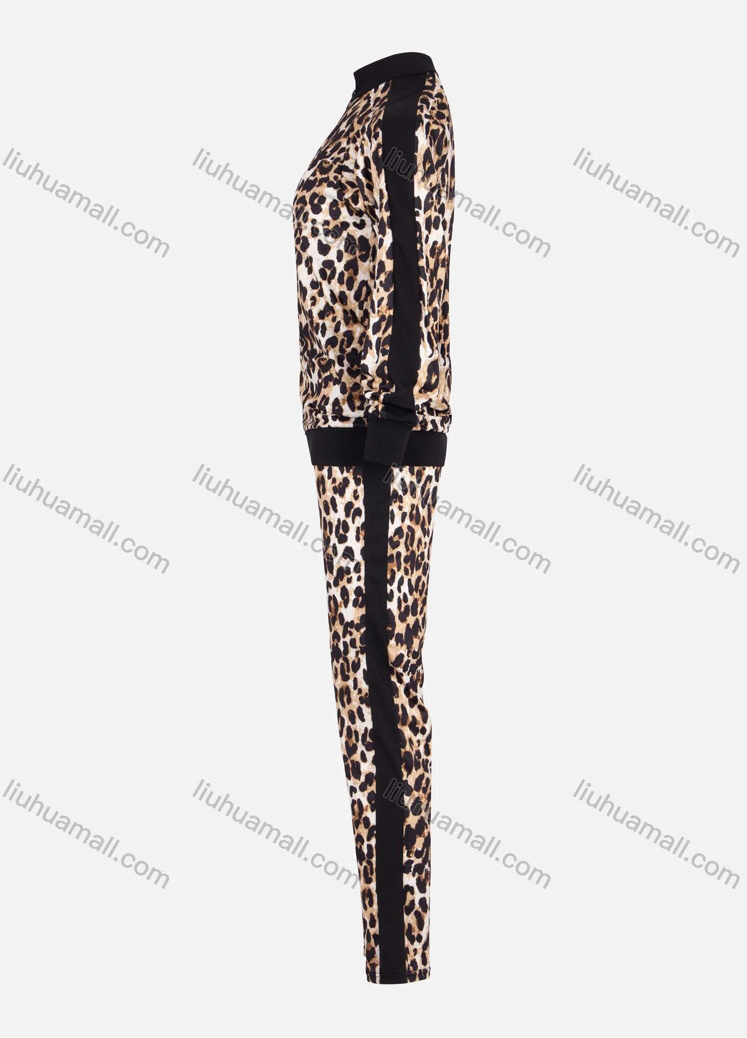Wholesale Women's Long Sleeve Leopard Print Zip Jacket 2 Piece Set 211202# - Liuhuamall