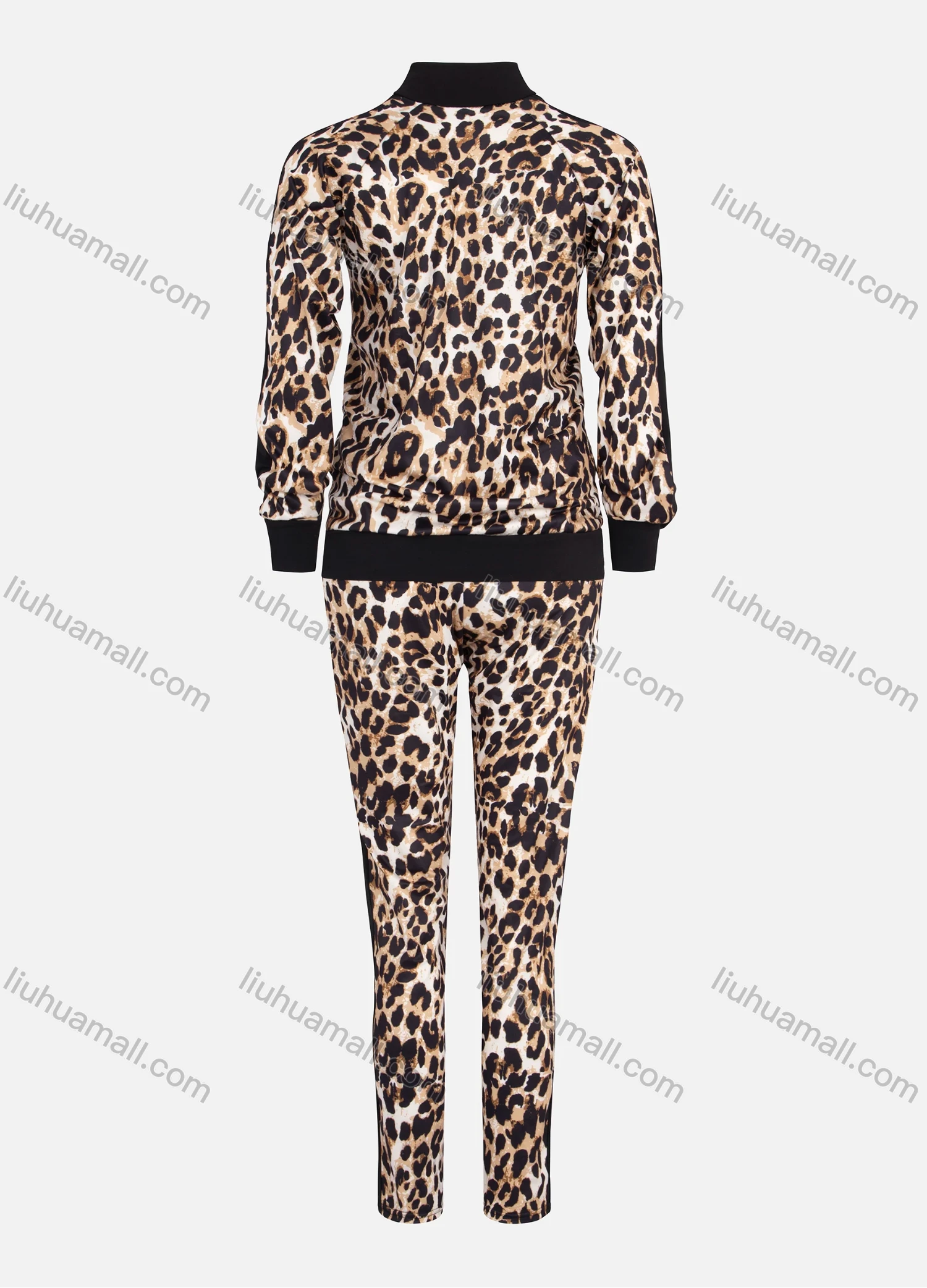 Wholesale Women's Long Sleeve Leopard Print Zip Jacket 2 Piece Set 211202# - Liuhuamall