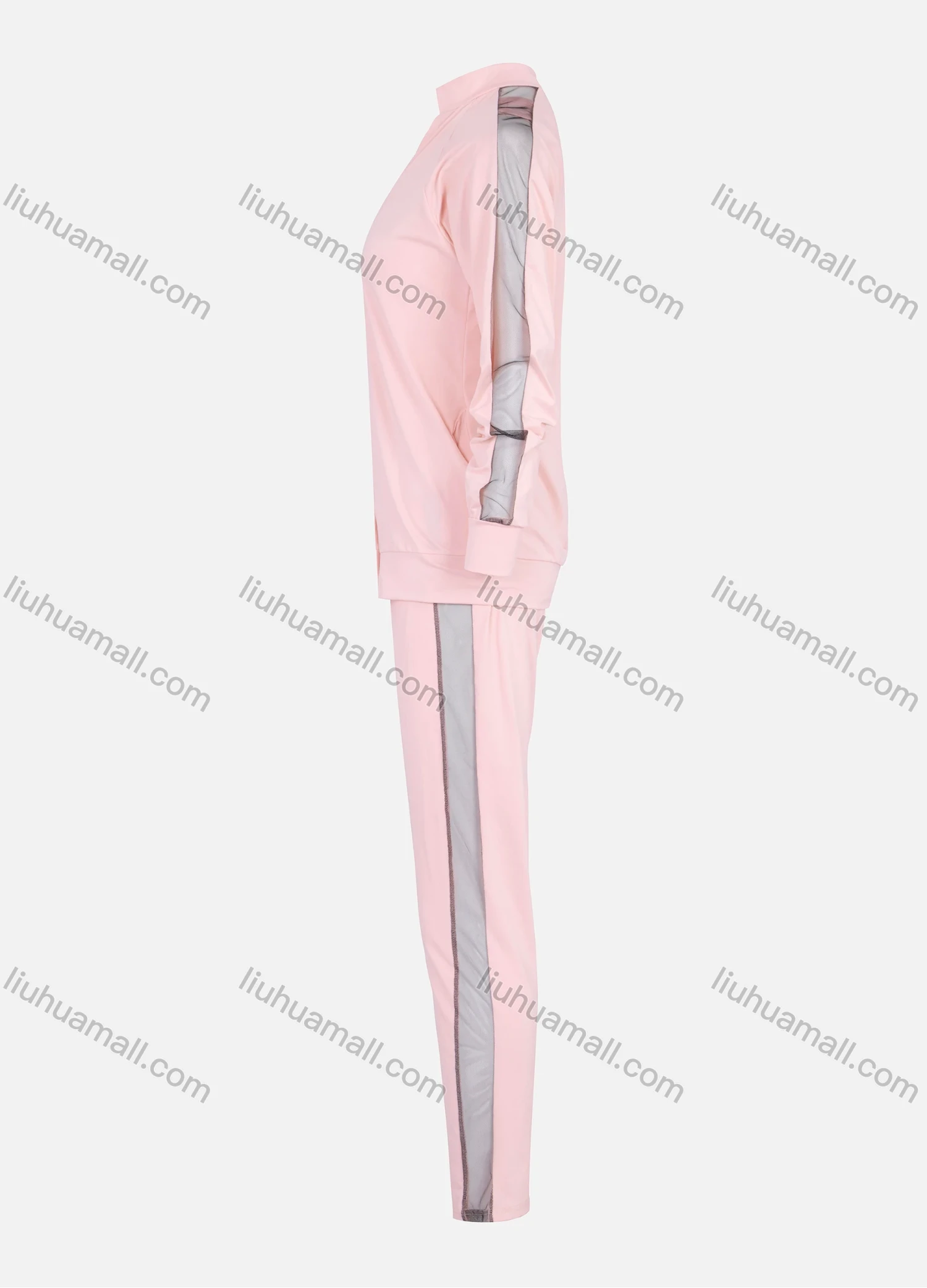 Wholesale Women's Side Mesh See Through Long Sleeve Jacket 3 Piece Set 211201# - Liuhuamall