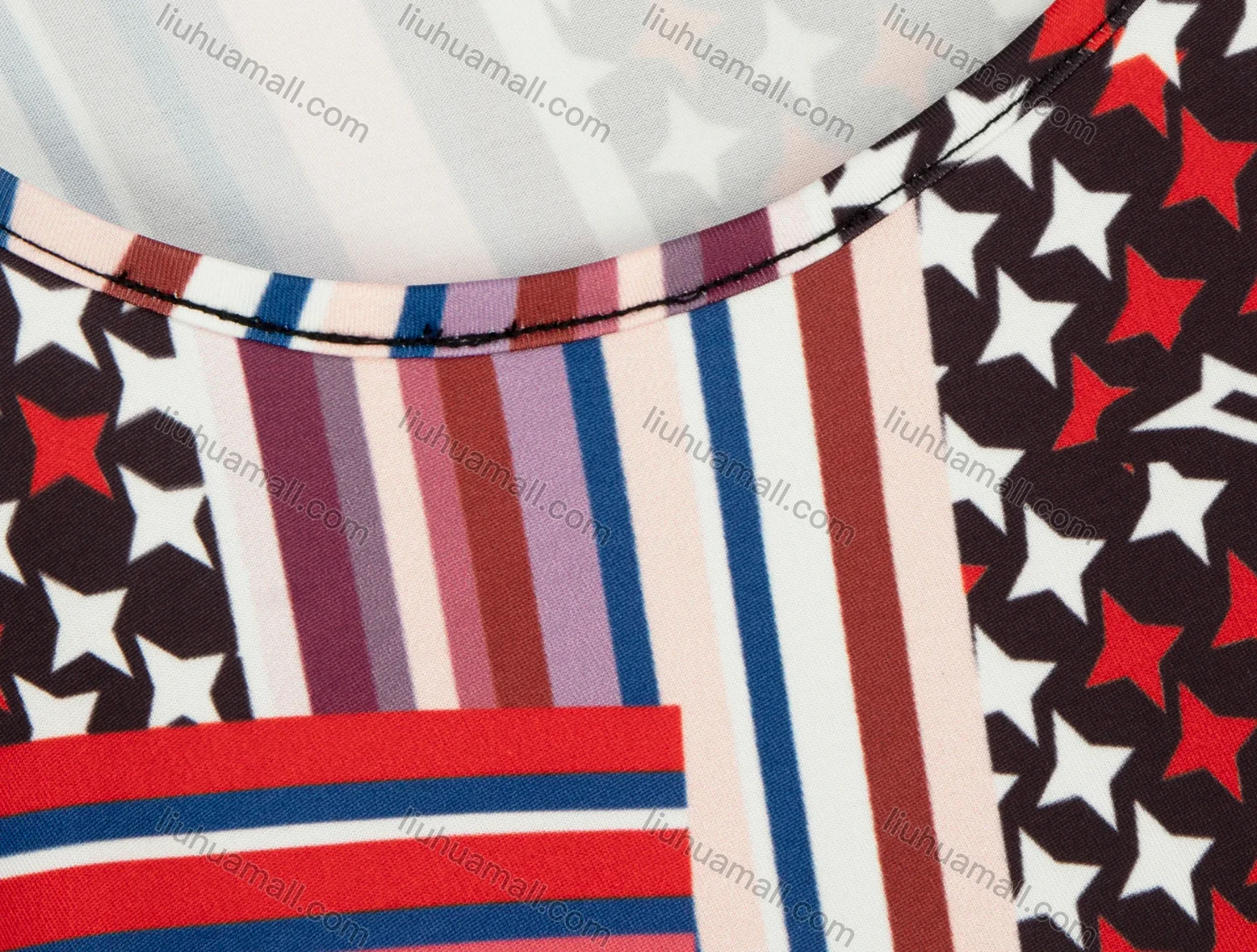 Wholesale Women's Casual Allover Print Scoop-Neck Short Sleeve Patchwork Blouse - Liuhuamall