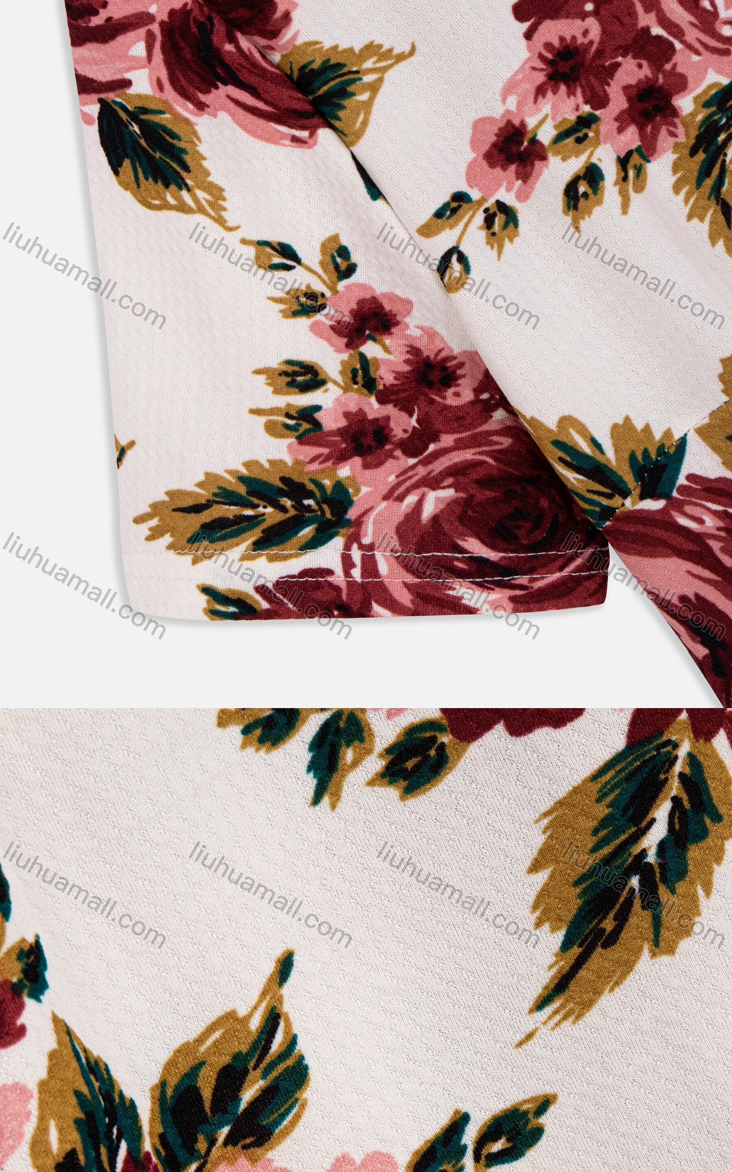 Wholesale Women's Elegant Crew Neck Short Sleeve Floral Print Dress With Belt 118# - Liuhuamall