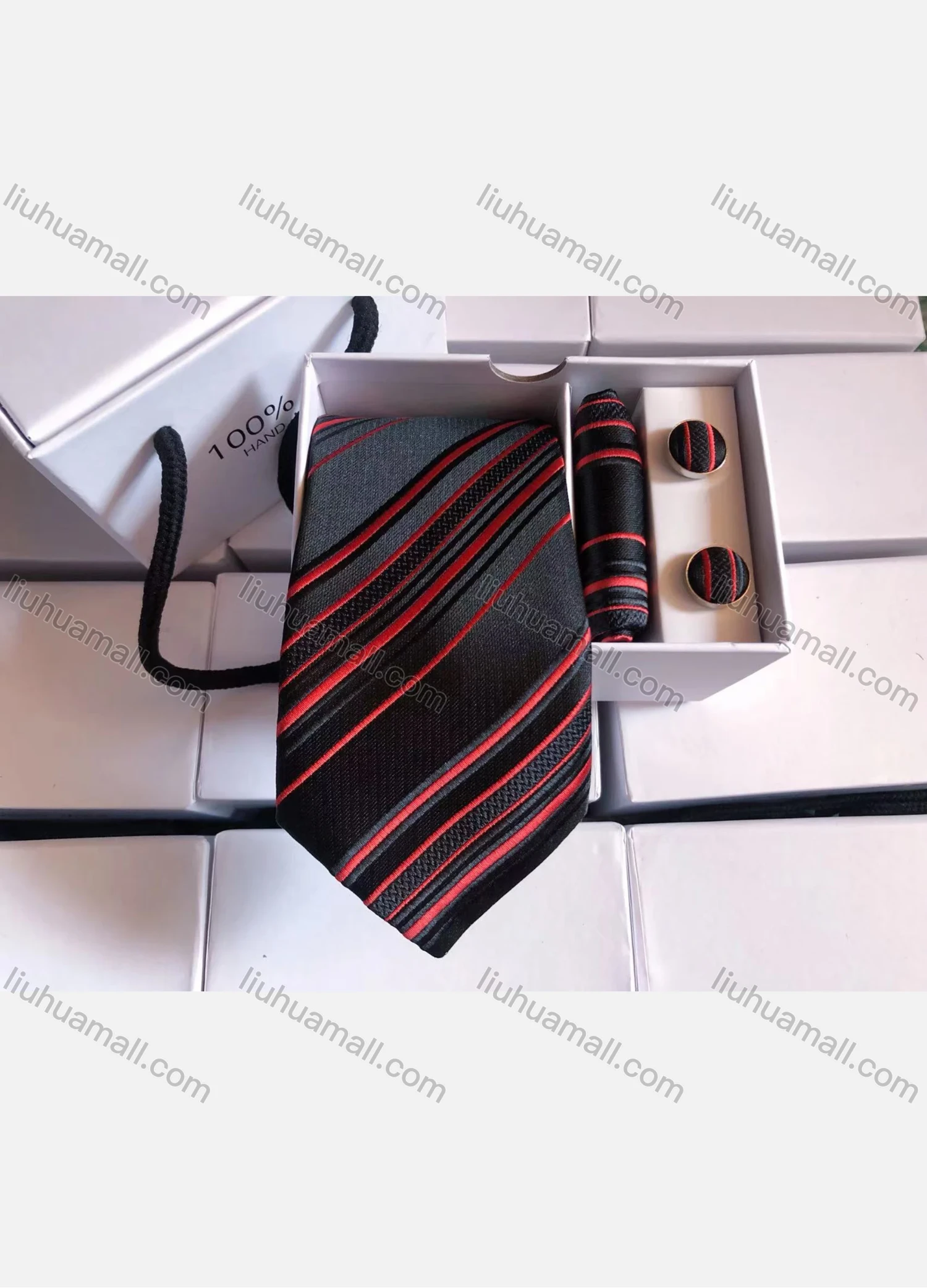 Wholesale Men's Fashion Striped Tie & Pocket Square & Pair Cufflinks Sets - Liuhuamall
