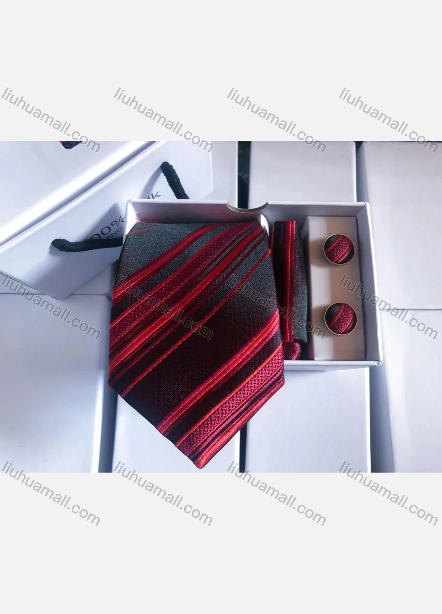 Wholesale Men's Fashion Striped Tie & Pocket Square & Pair Cufflinks Sets - Liuhuamall