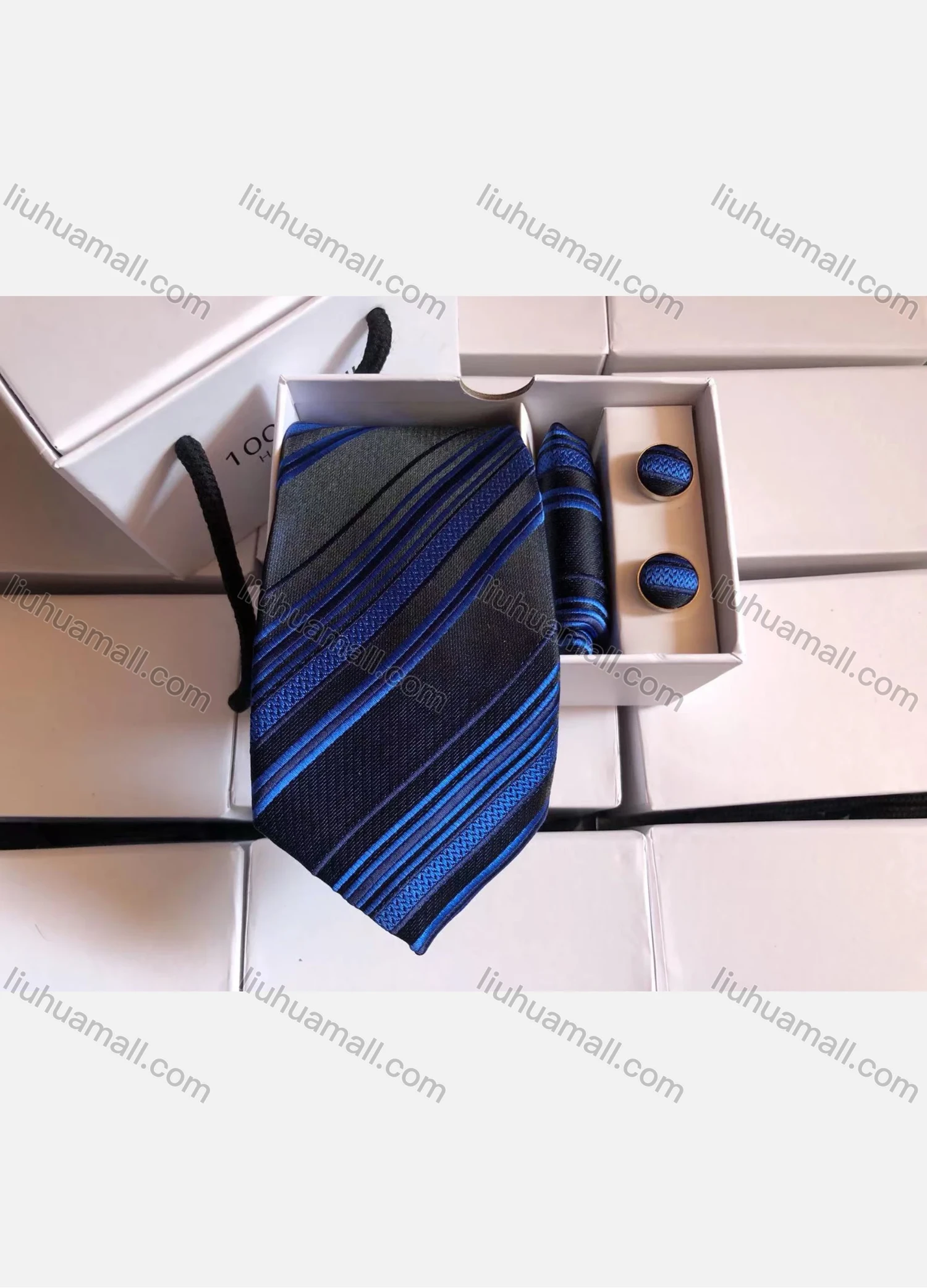 Wholesale Men's Fashion Striped Tie & Pocket Square & Pair Cufflinks Sets - Liuhuamall