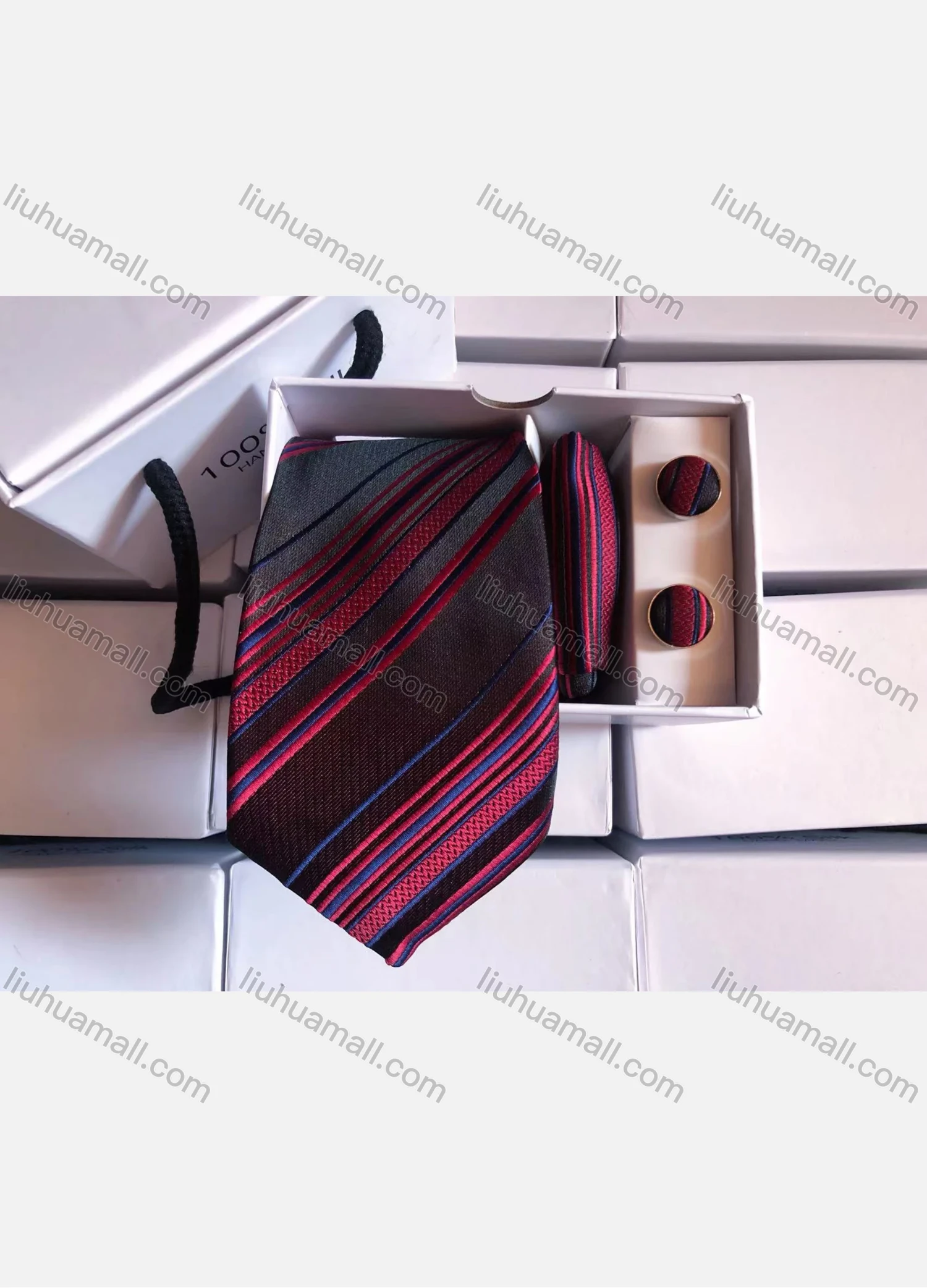 Wholesale Men's Fashion Striped Tie & Pocket Square & Pair Cufflinks Sets - Liuhuamall
