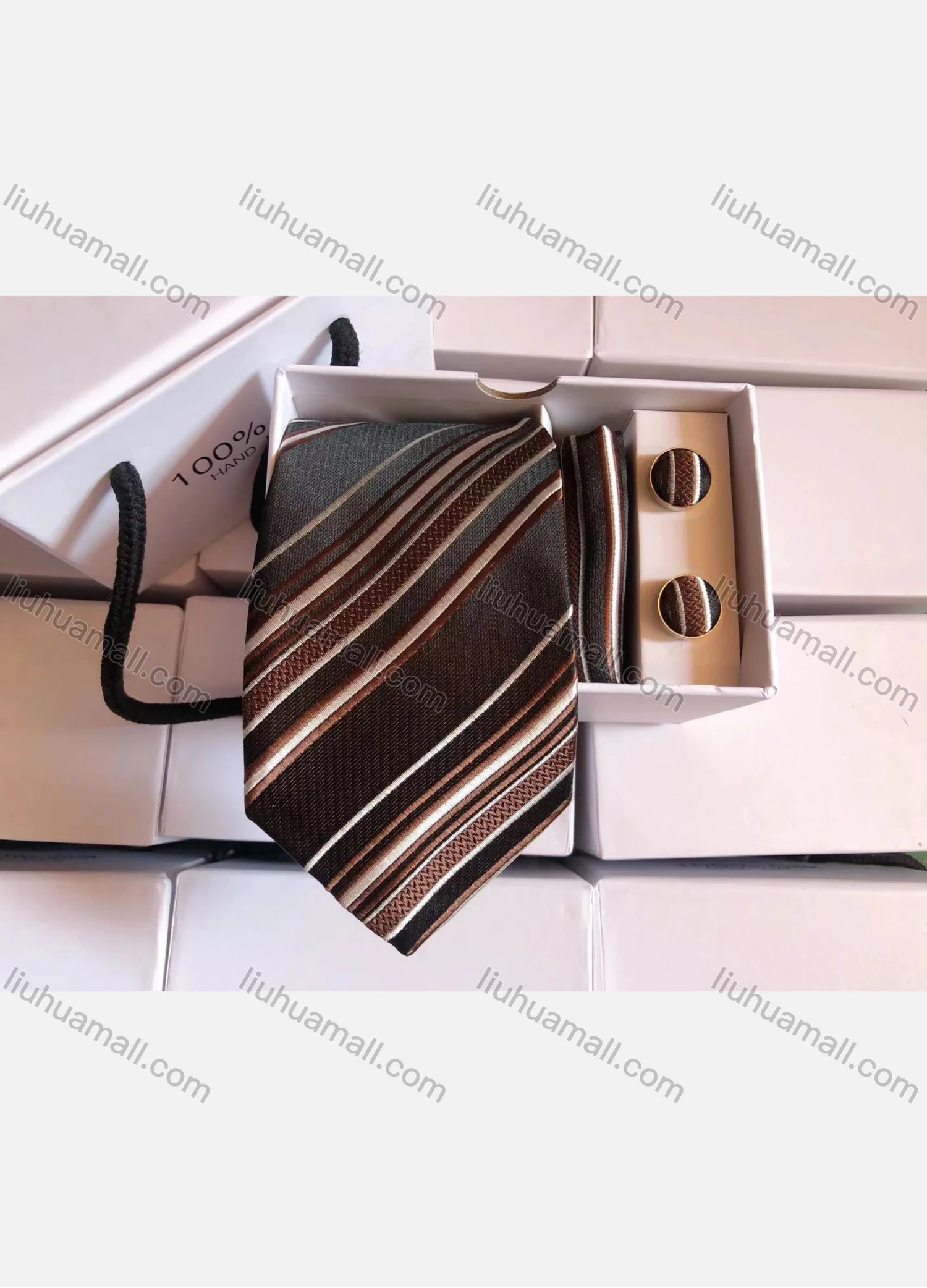 Wholesale Men's Fashion Striped Tie & Pocket Square & Pair Cufflinks Sets - Liuhuamall