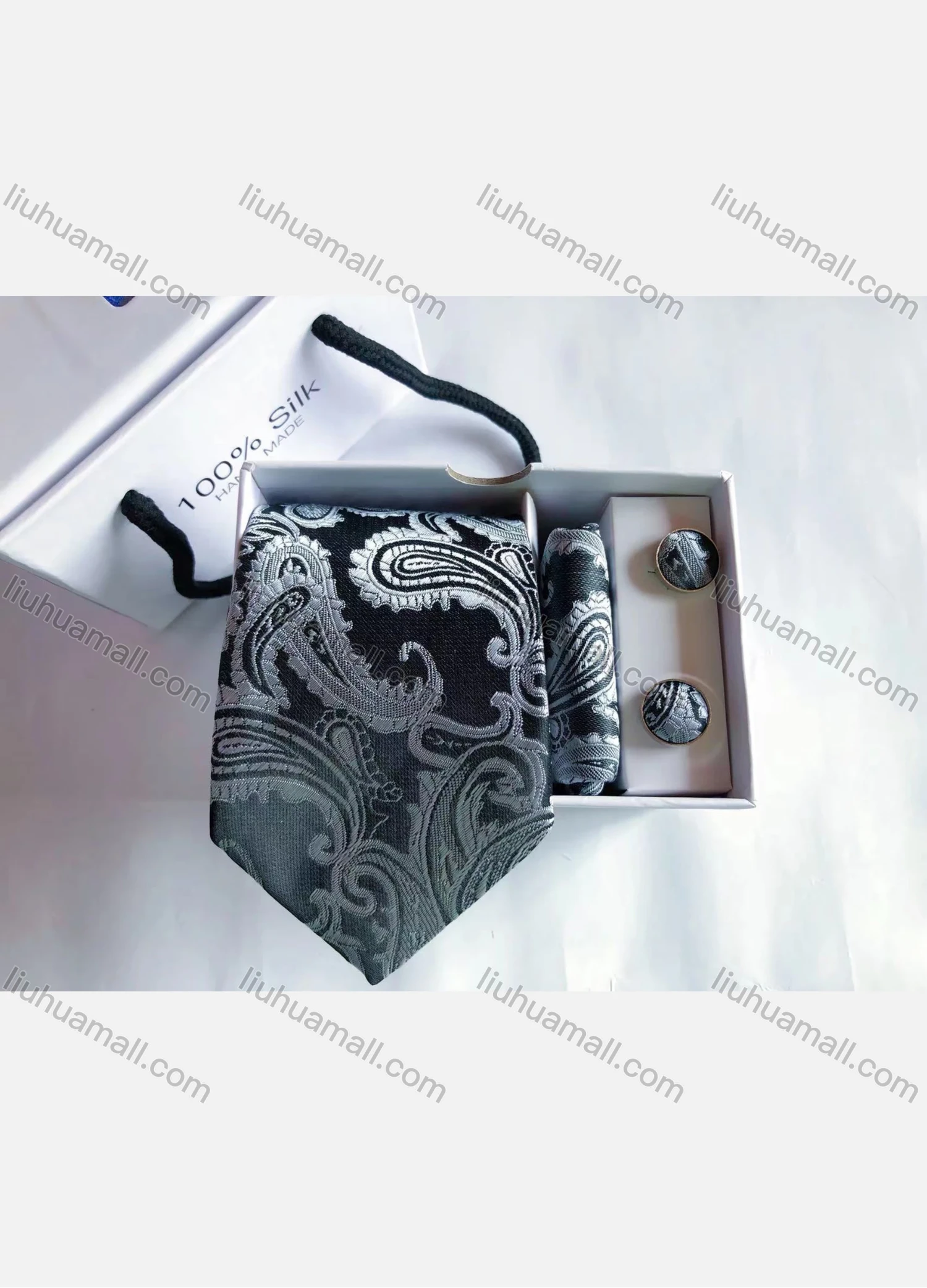 Wholesale Men's Fashion Paisley Embroidery Tie & Pocket Square & Cufflinks Sets - Liuhuamall