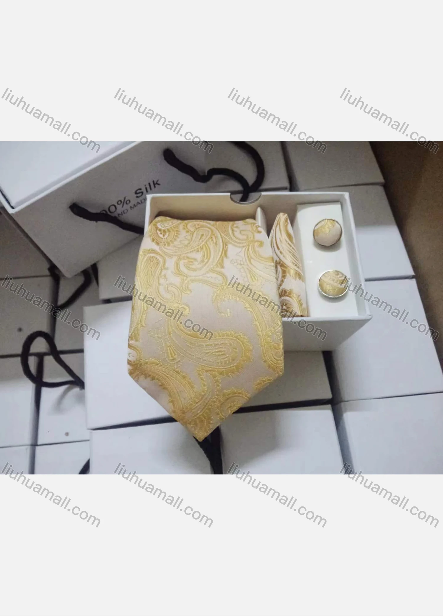 Wholesale Men's Fashion Paisley Embroidery Tie & Pocket Square & Cufflinks Sets - Liuhuamall