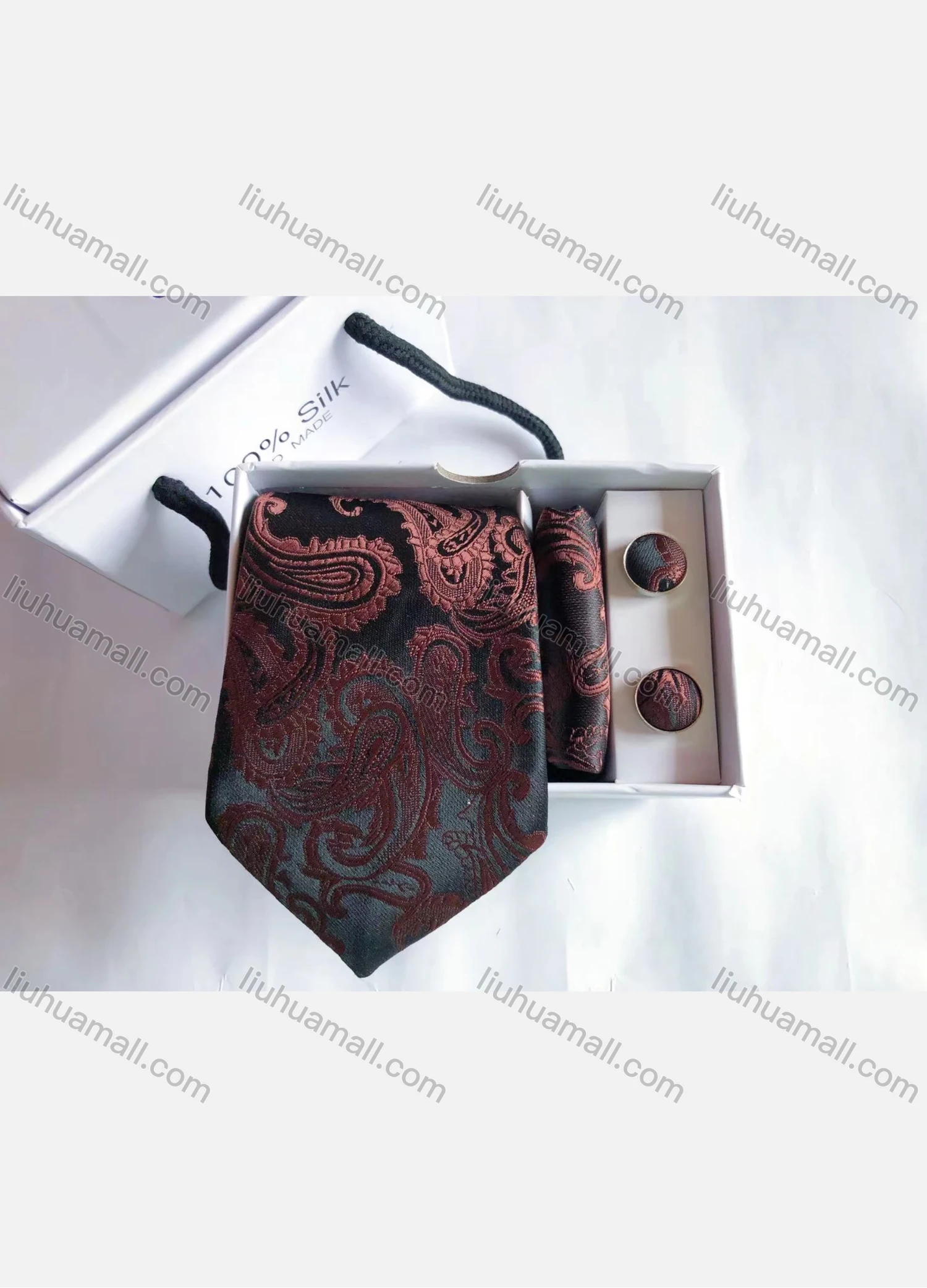 Wholesale Men's Fashion Paisley Embroidery Tie & Pocket Square & Cufflinks Sets - Liuhuamall