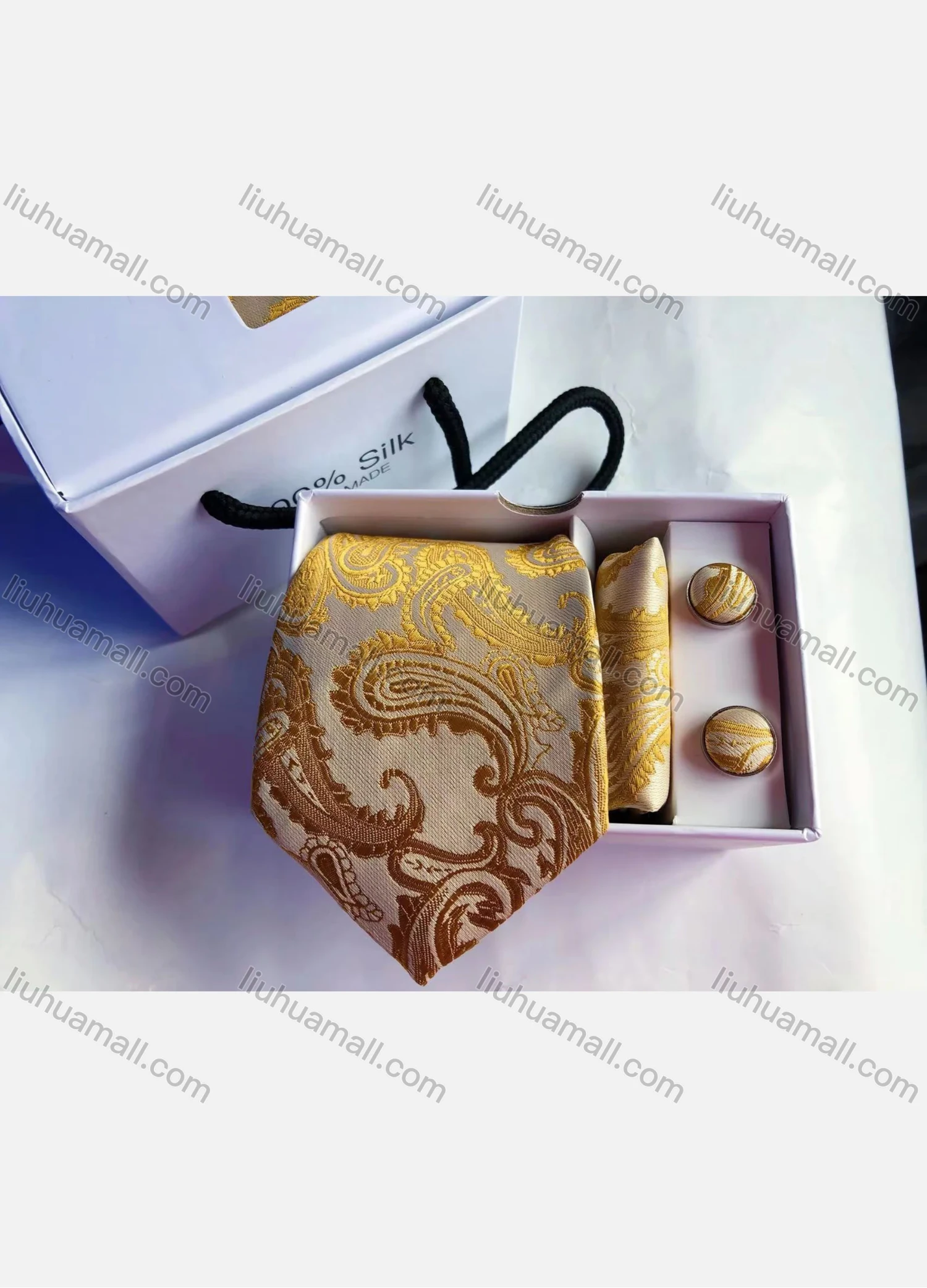 Wholesale Men's Fashion Paisley Embroidery Tie & Pocket Square & Cufflinks Sets - Liuhuamall