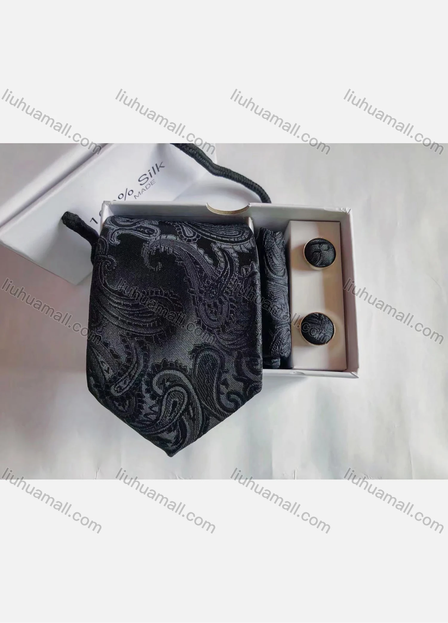 Wholesale Men's Fashion Paisley Embroidery Tie & Pocket Square & Cufflinks Sets - Liuhuamall