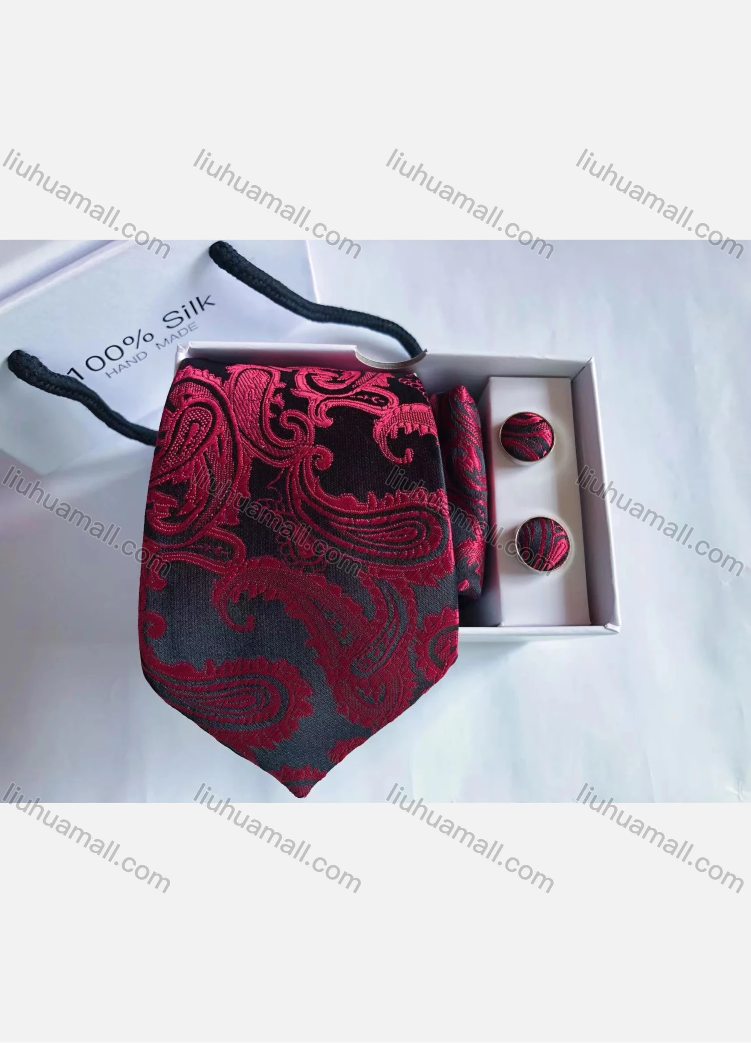 Wholesale Men's Fashion Paisley Embroidery Tie & Pocket Square & Cufflinks Sets - Liuhuamall