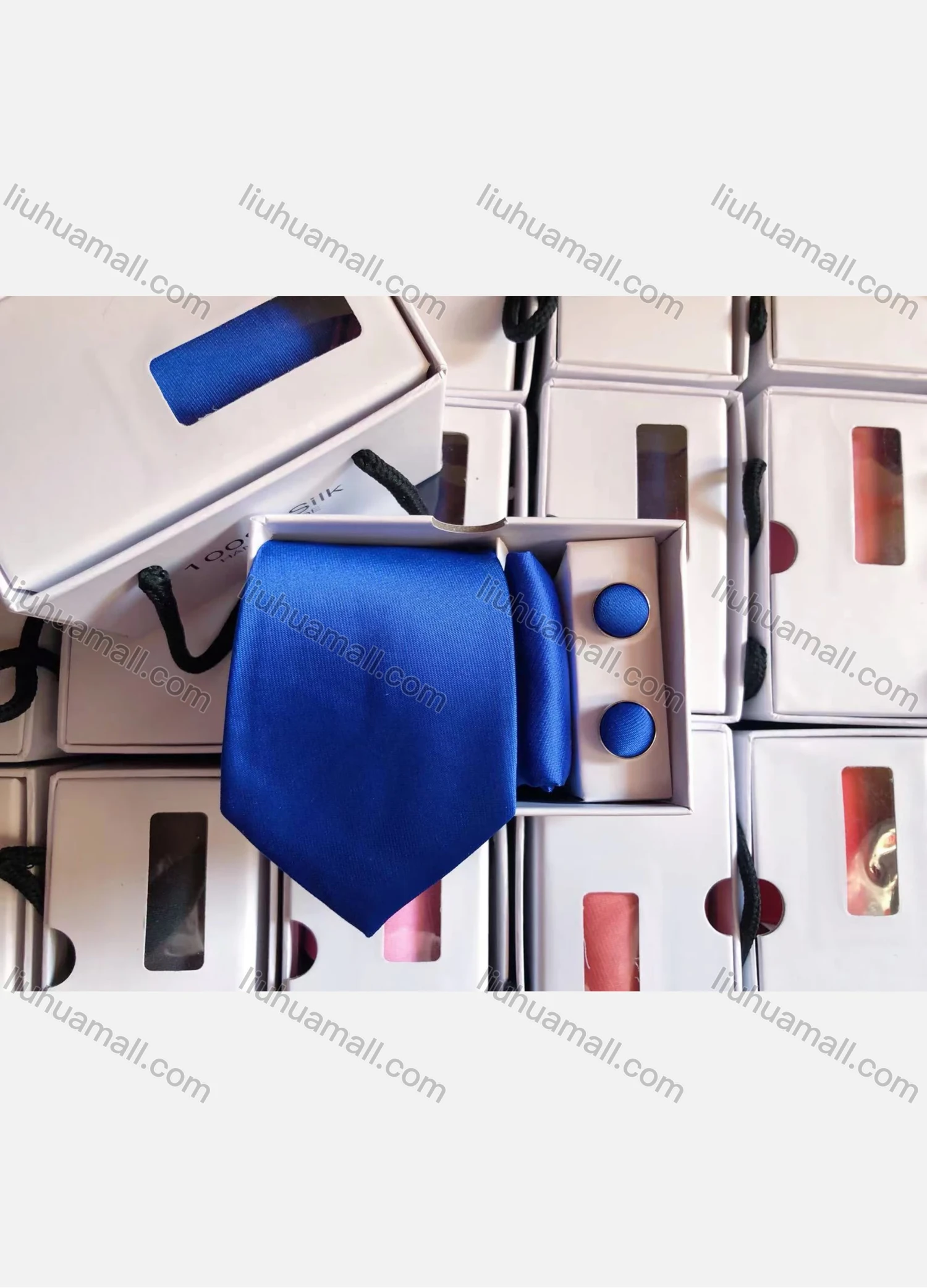 Wholesale Men's Classic Plain Satin Tie & Pocket Square & Cufflinks Sets - Liuhuamall