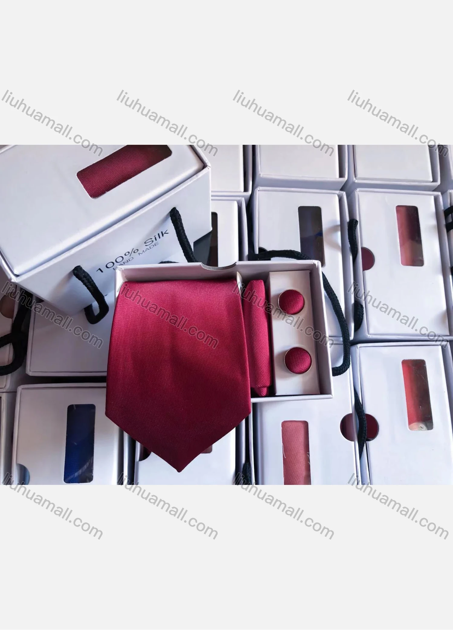 Wholesale Men's Classic Plain Satin Tie & Pocket Square & Cufflinks Sets - Liuhuamall