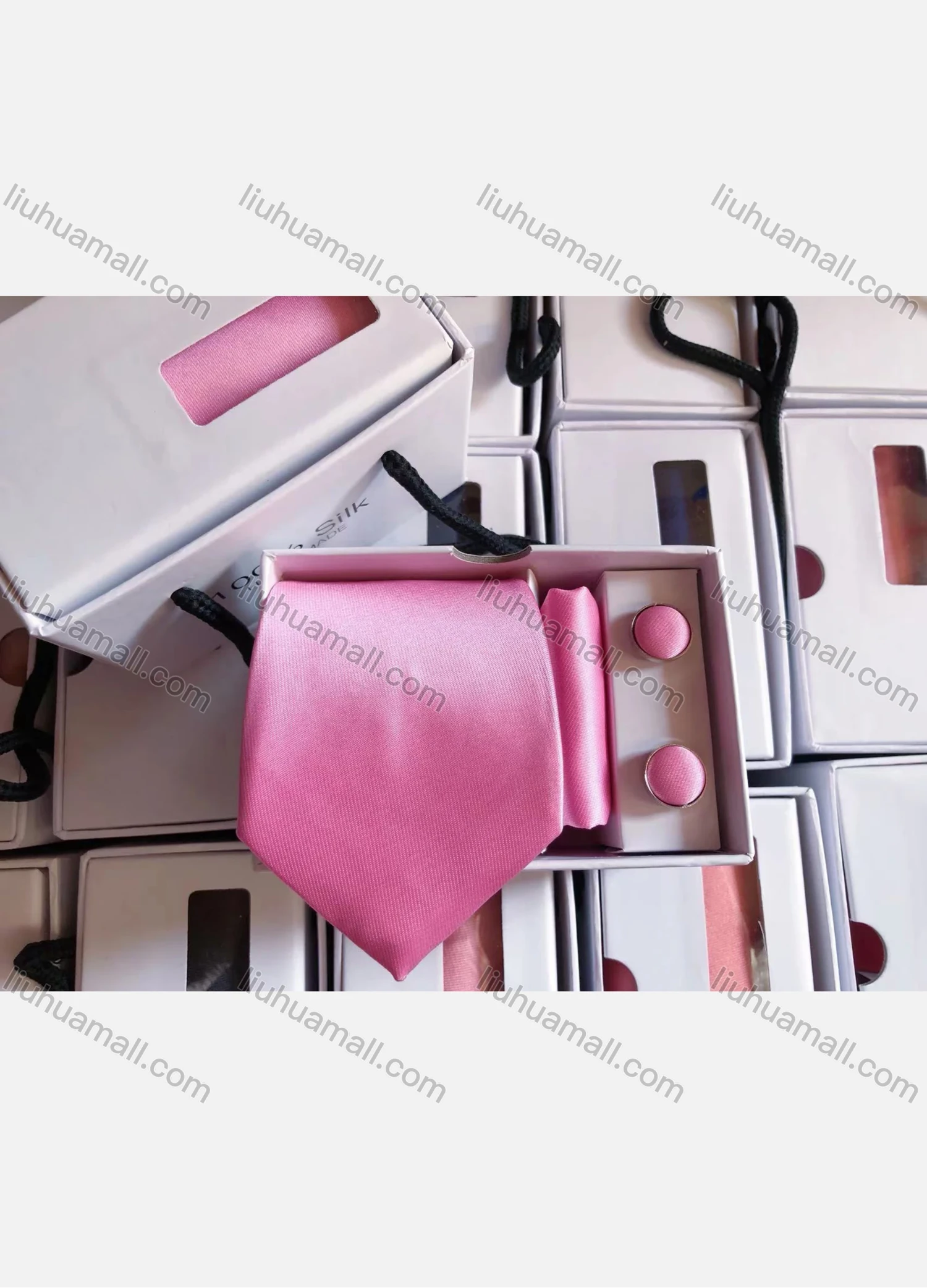 Wholesale Men's Classic Plain Satin Tie & Pocket Square & Cufflinks Sets - Liuhuamall