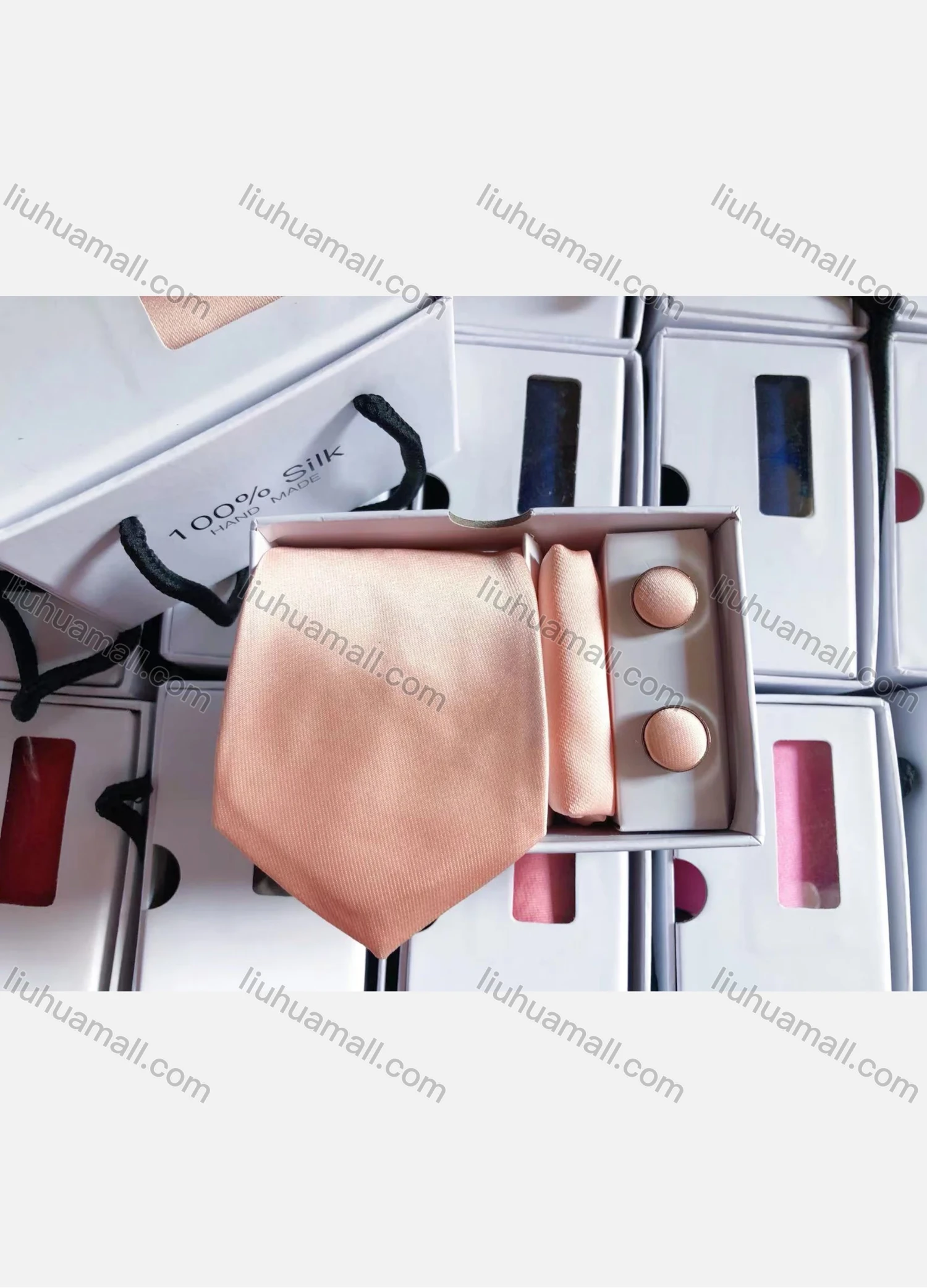Wholesale Men's Classic Plain Satin Tie & Pocket Square & Cufflinks Sets - Liuhuamall
