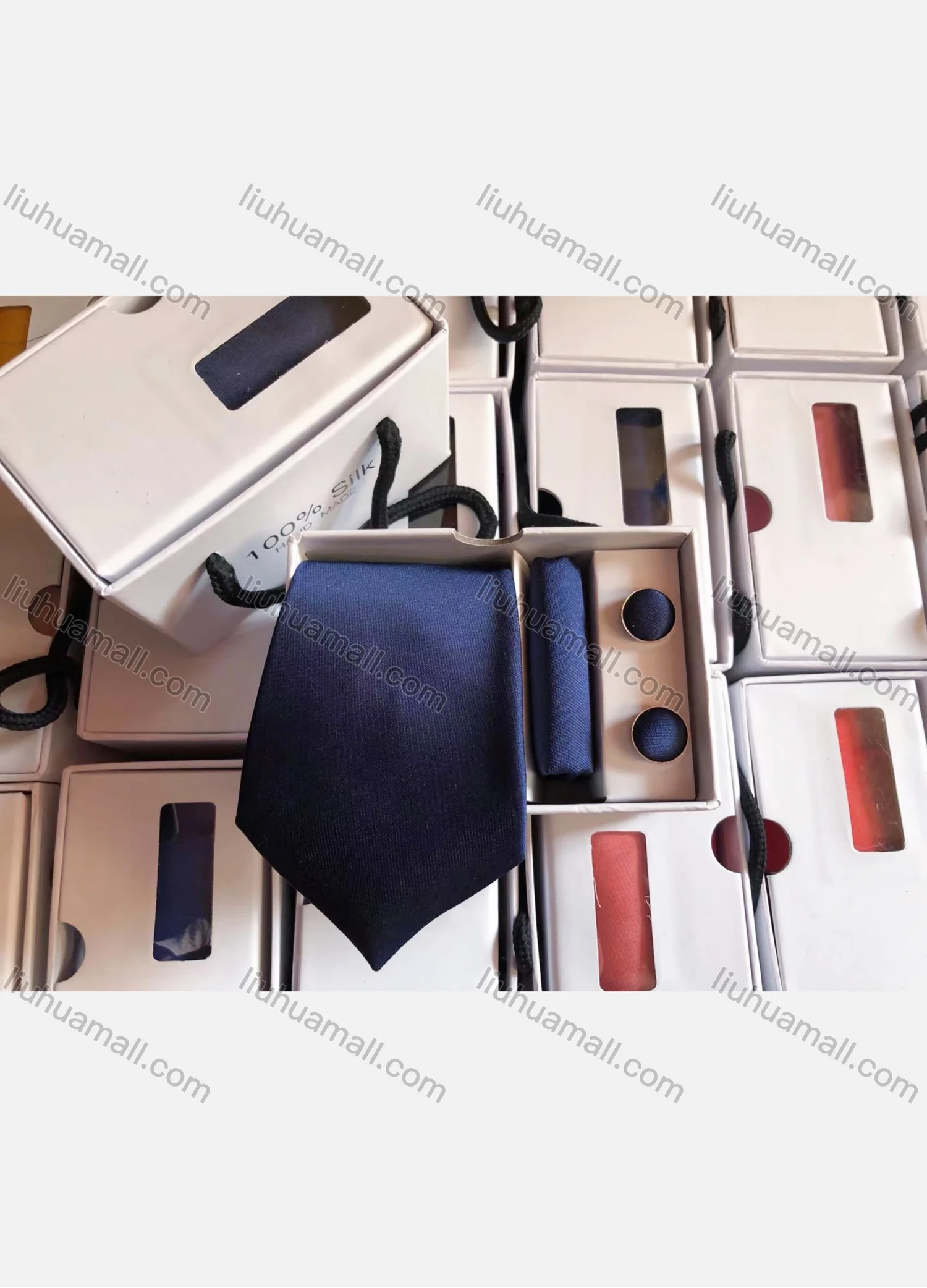 Wholesale Men's Classic Plain Satin Tie & Pocket Square & Cufflinks Sets - Liuhuamall