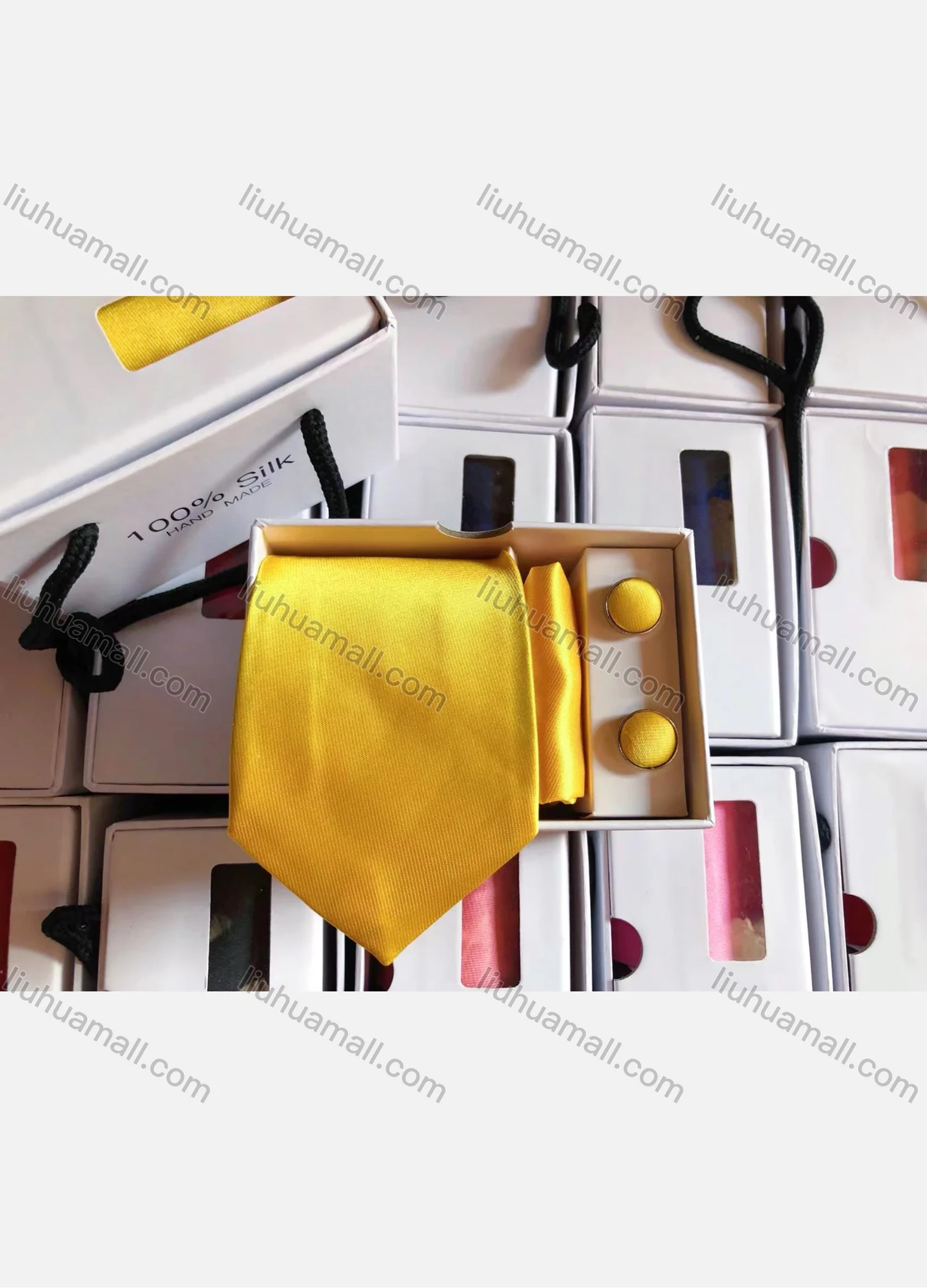 Wholesale Men's Classic Plain Satin Tie & Pocket Square & Cufflinks Sets - Liuhuamall