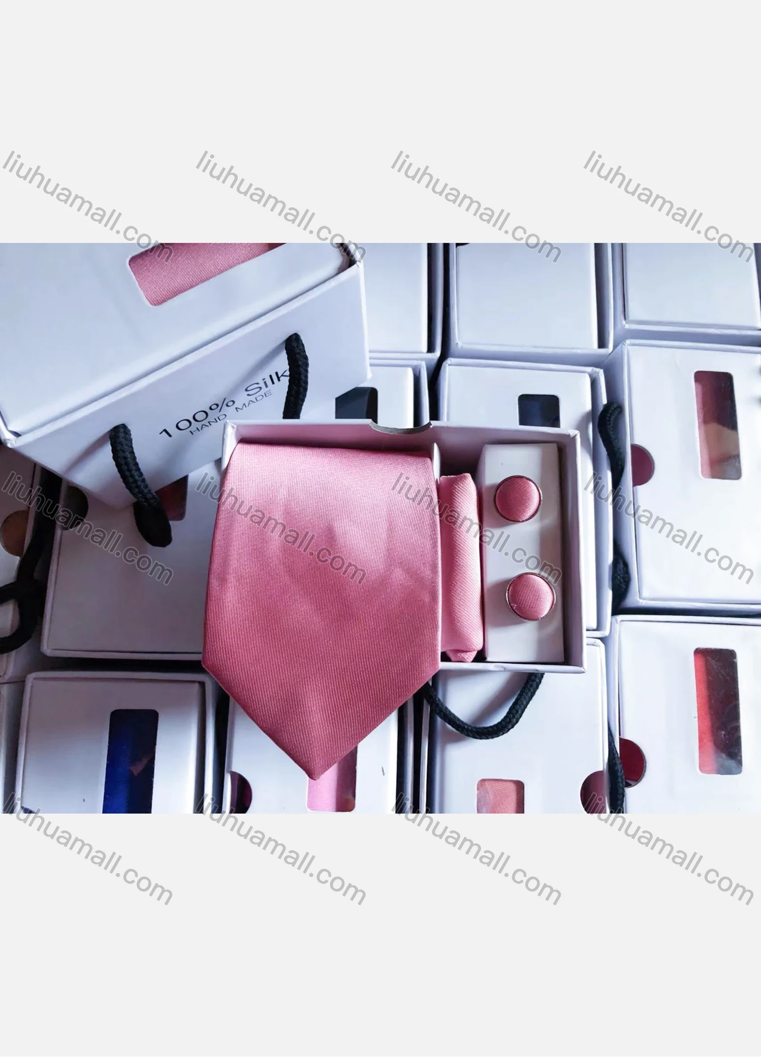 Wholesale Men's Classic Plain Satin Tie & Pocket Square & Cufflinks Sets - Liuhuamall