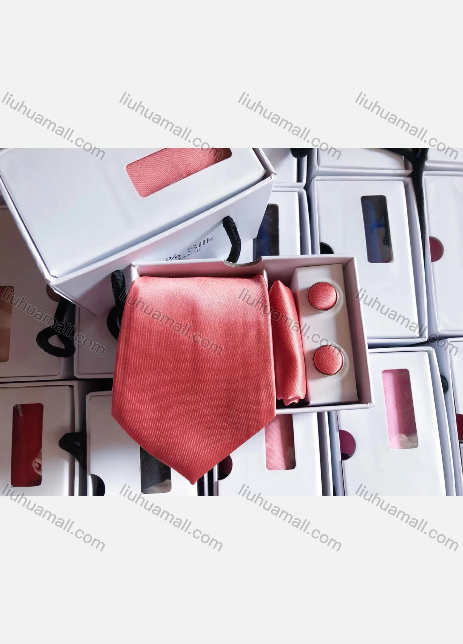 Wholesale Men's Classic Plain Satin Tie & Pocket Square & Cufflinks Sets - Liuhuamall