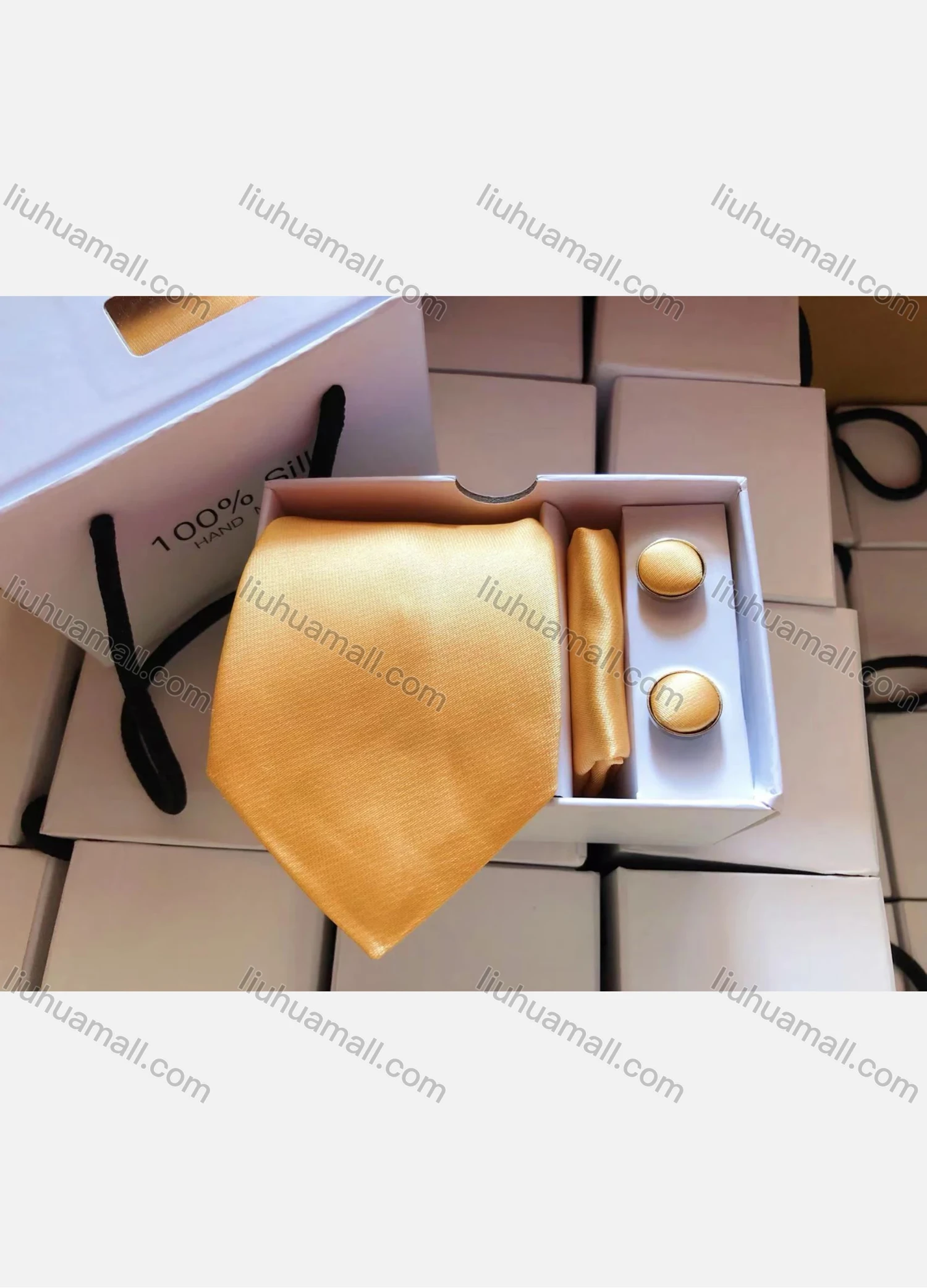 Wholesale Men's Classic Plain Satin Tie & Pocket Square & Cufflinks Sets - Liuhuamall