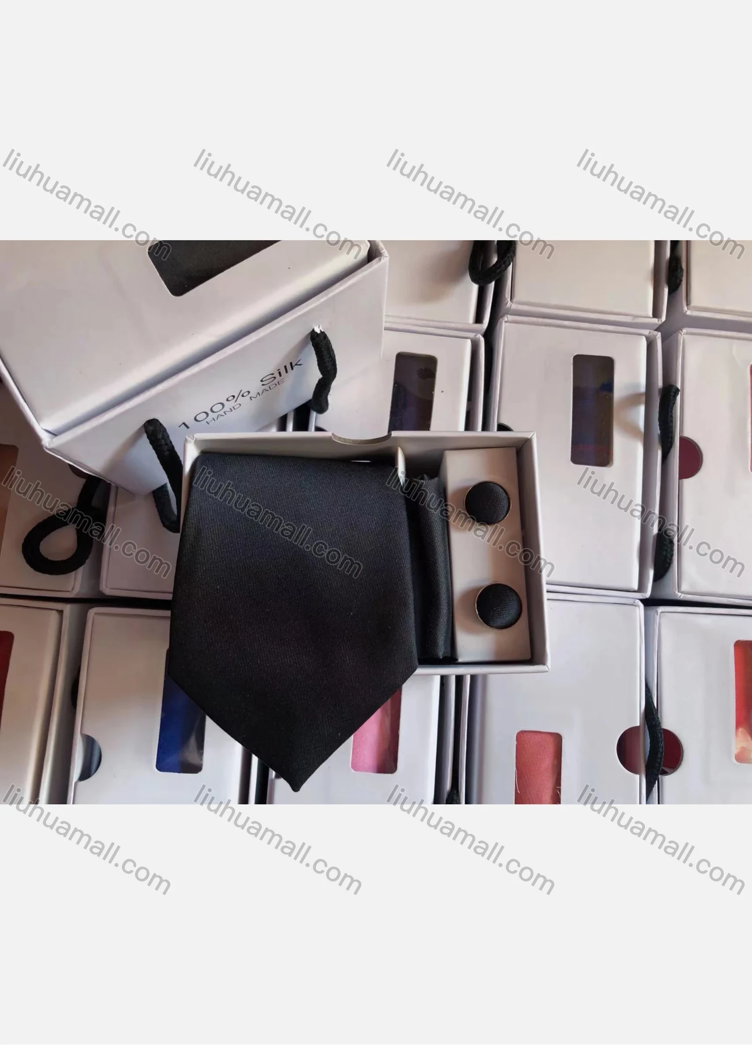 Wholesale Men's Classic Plain Satin Tie & Pocket Square & Cufflinks Sets - Liuhuamall