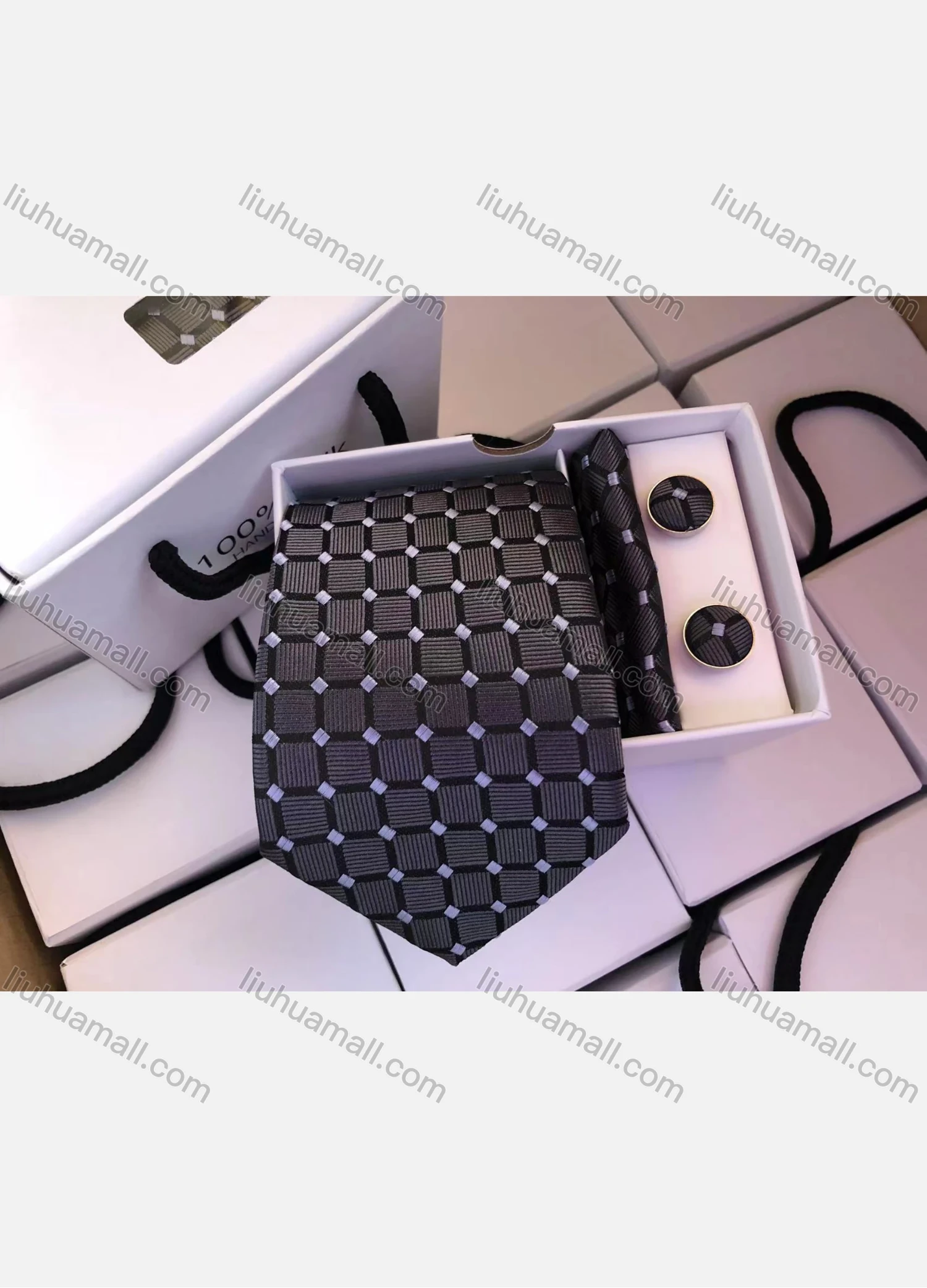 Wholesale Men's Fashion Plaid Tie & Pocket Square & Cufflinks Sets - Liuhuamall