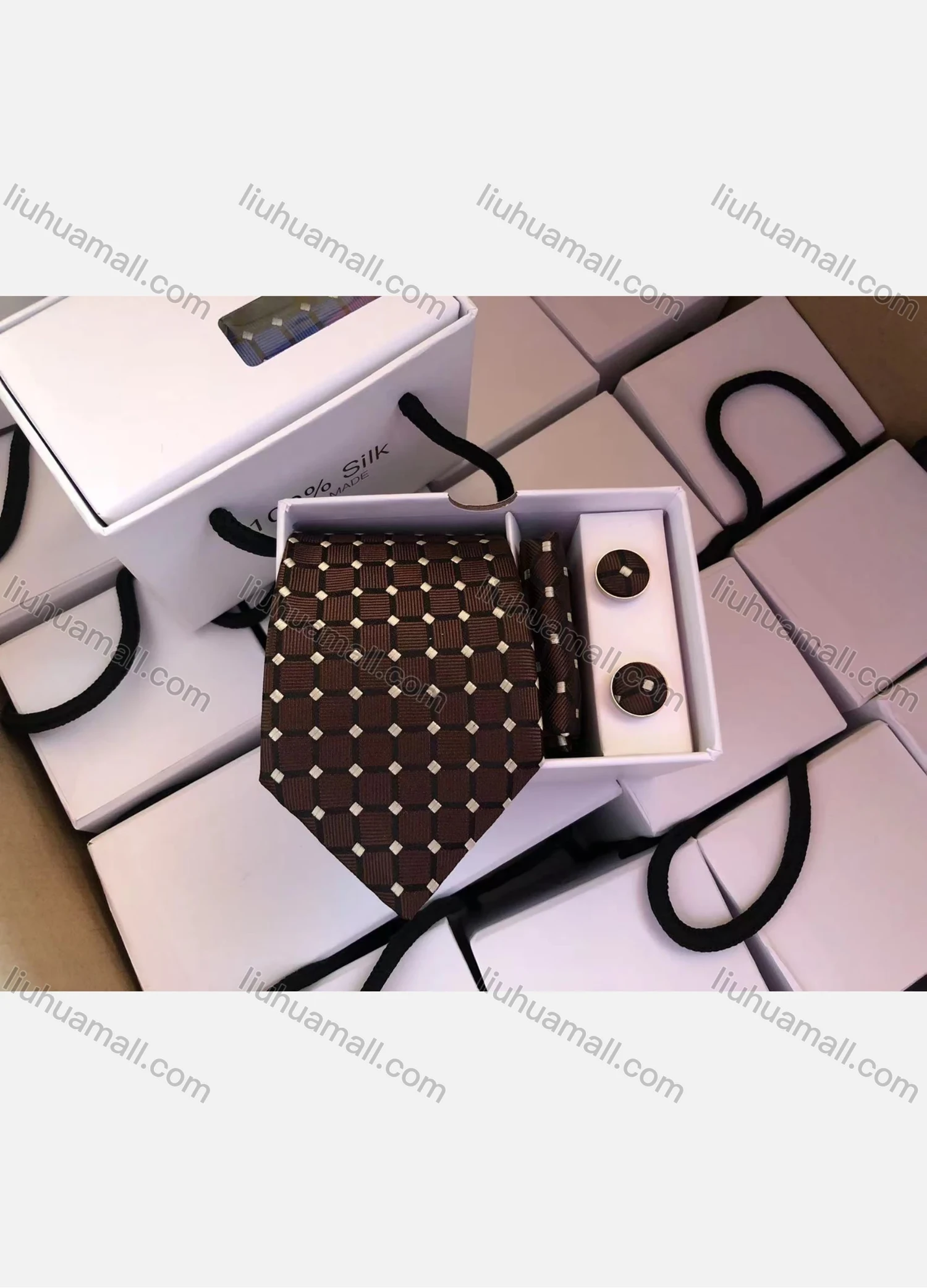 Wholesale Men's Fashion Plaid Tie & Pocket Square & Cufflinks Sets - Liuhuamall