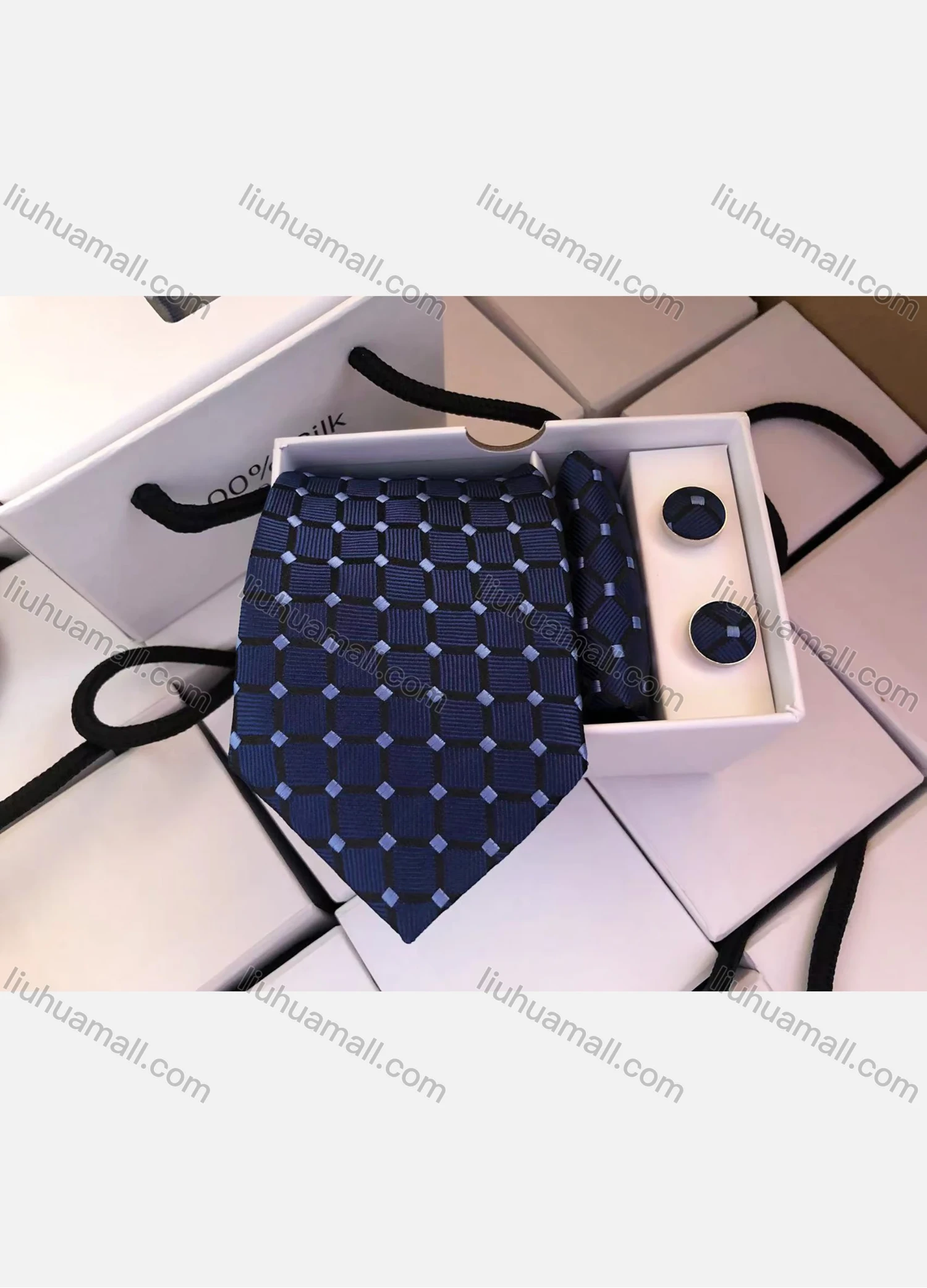 Wholesale Men's Fashion Plaid Tie & Pocket Square & Cufflinks Sets - Liuhuamall