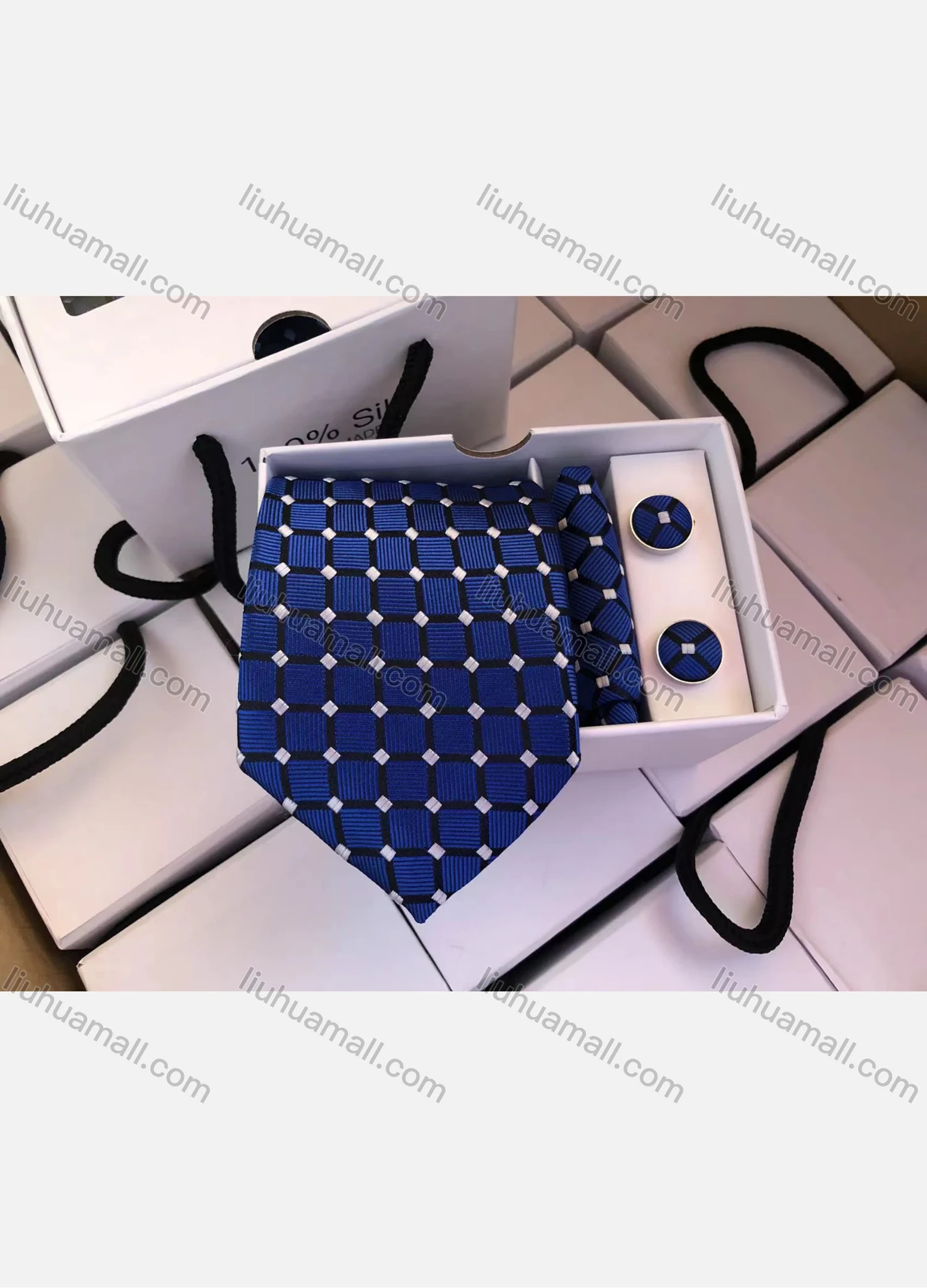 Wholesale Men's Fashion Plaid Tie & Pocket Square & Cufflinks Sets - Liuhuamall