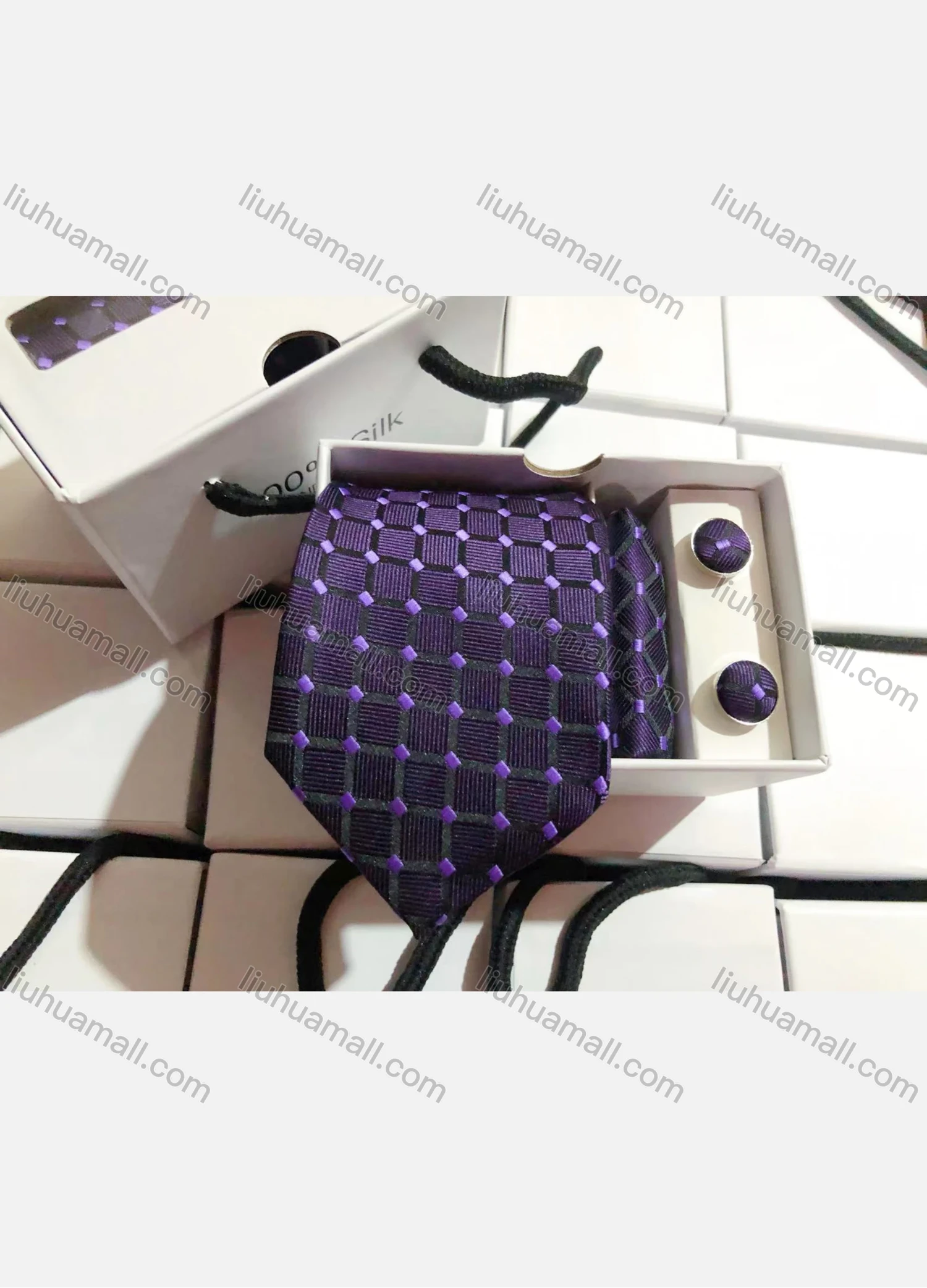 Wholesale Men's Fashion Plaid Tie & Pocket Square & Cufflinks Sets - Liuhuamall