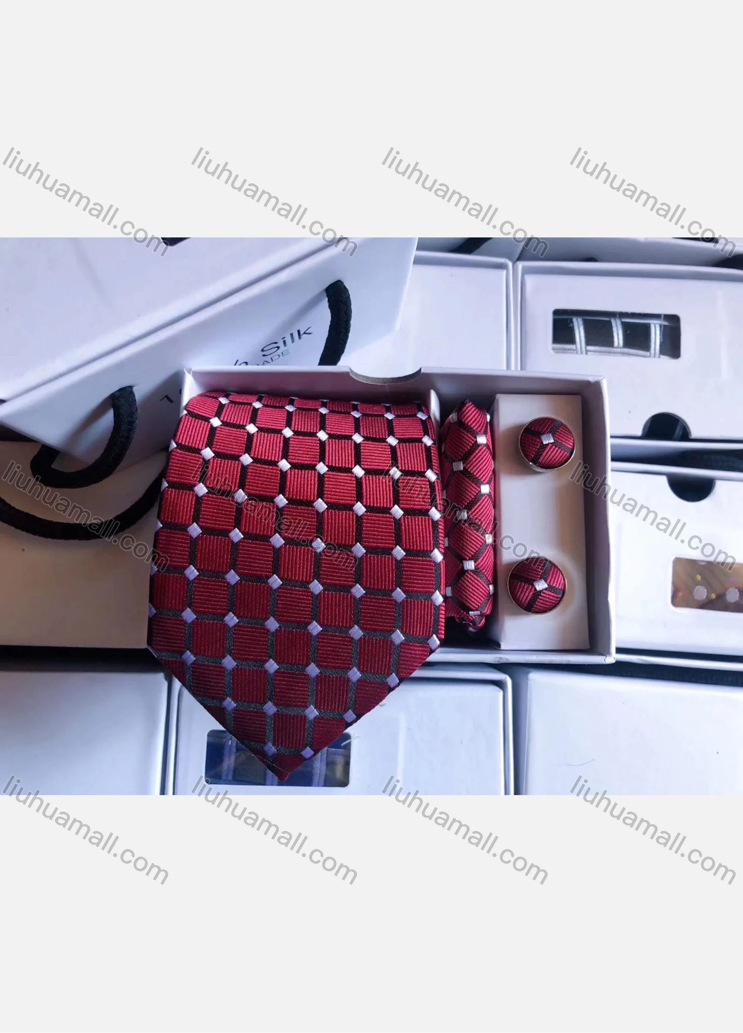 Wholesale Men's Fashion Plaid Tie & Pocket Square & Cufflinks Sets - Liuhuamall